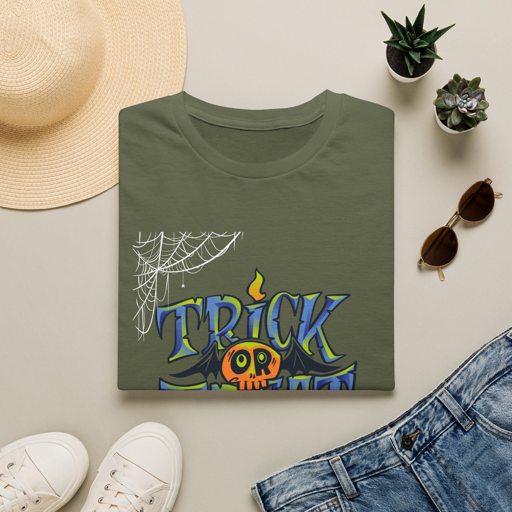 Trick or Treat Halloween Tee — Spooky Candy Pumpkin Graphic T-Shirt - | Funny Spooky Trick or Treat Pumpkin Halloween Tee