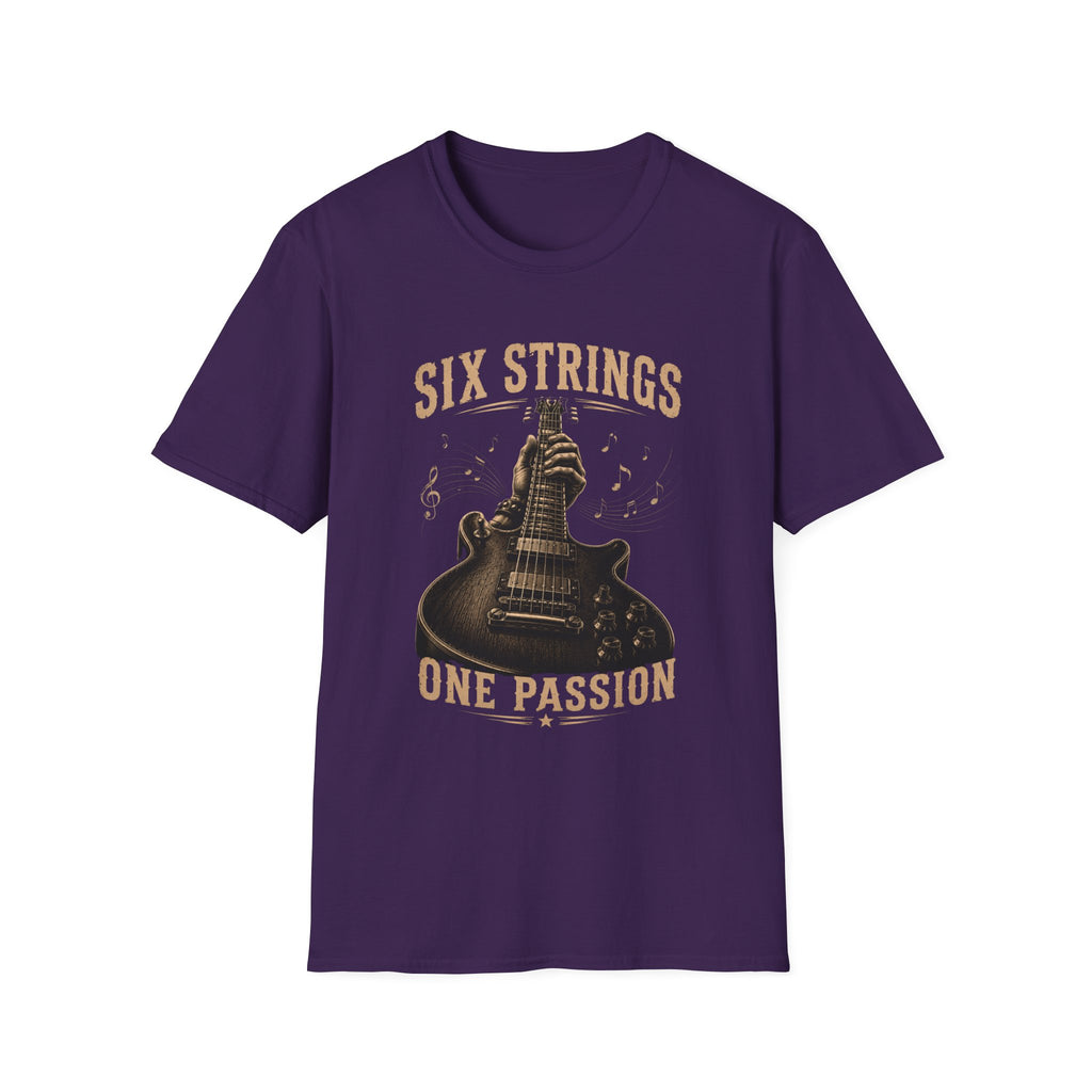 Six Strings Guitar T-Shirt — "Six Strings One Passion" Vintage Music Tee - Electric Guitar Rock Music Design