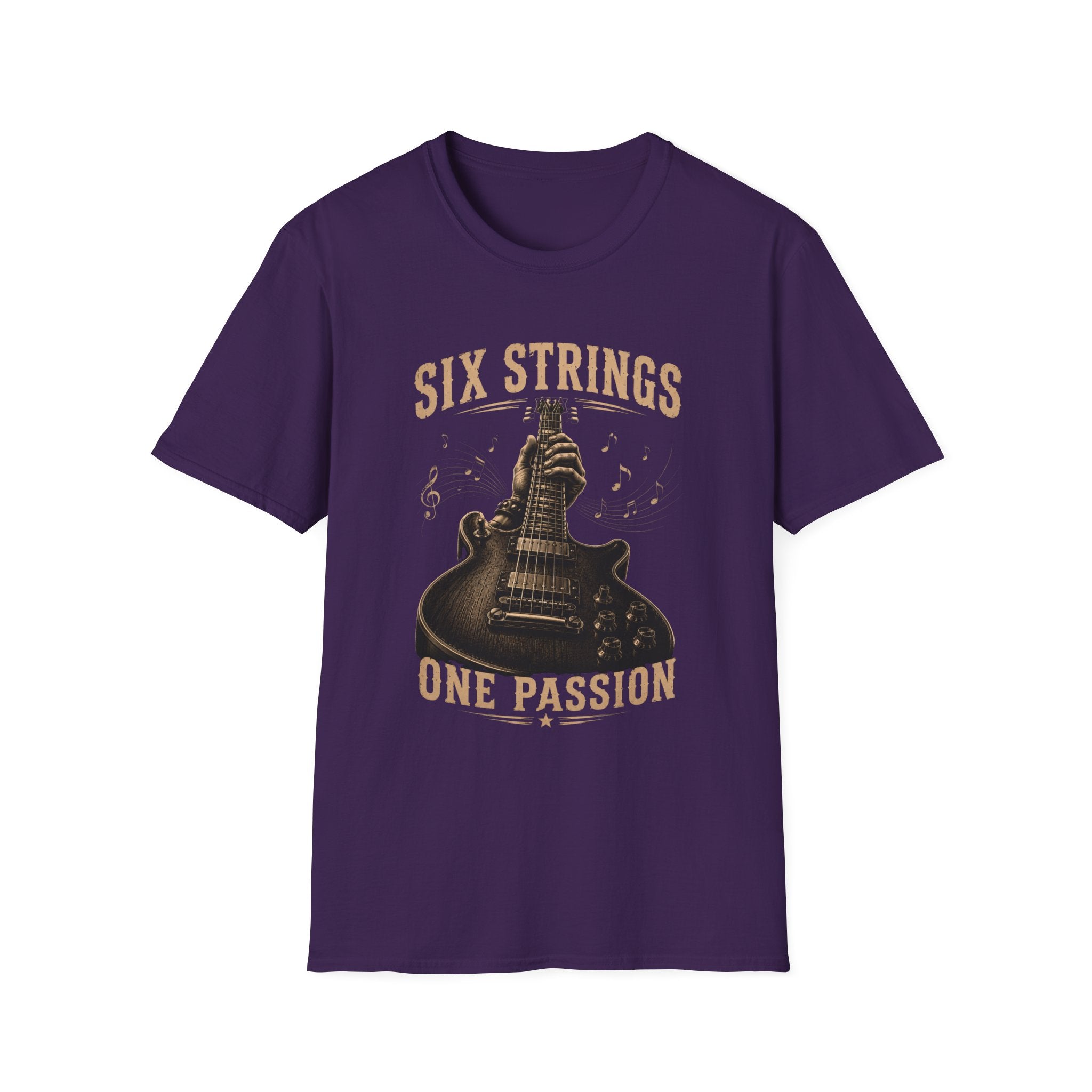 Six Strings Guitar T-Shirt — "Six Strings One Passion" Vintage Music Tee - Electric Guitar Rock Music Design