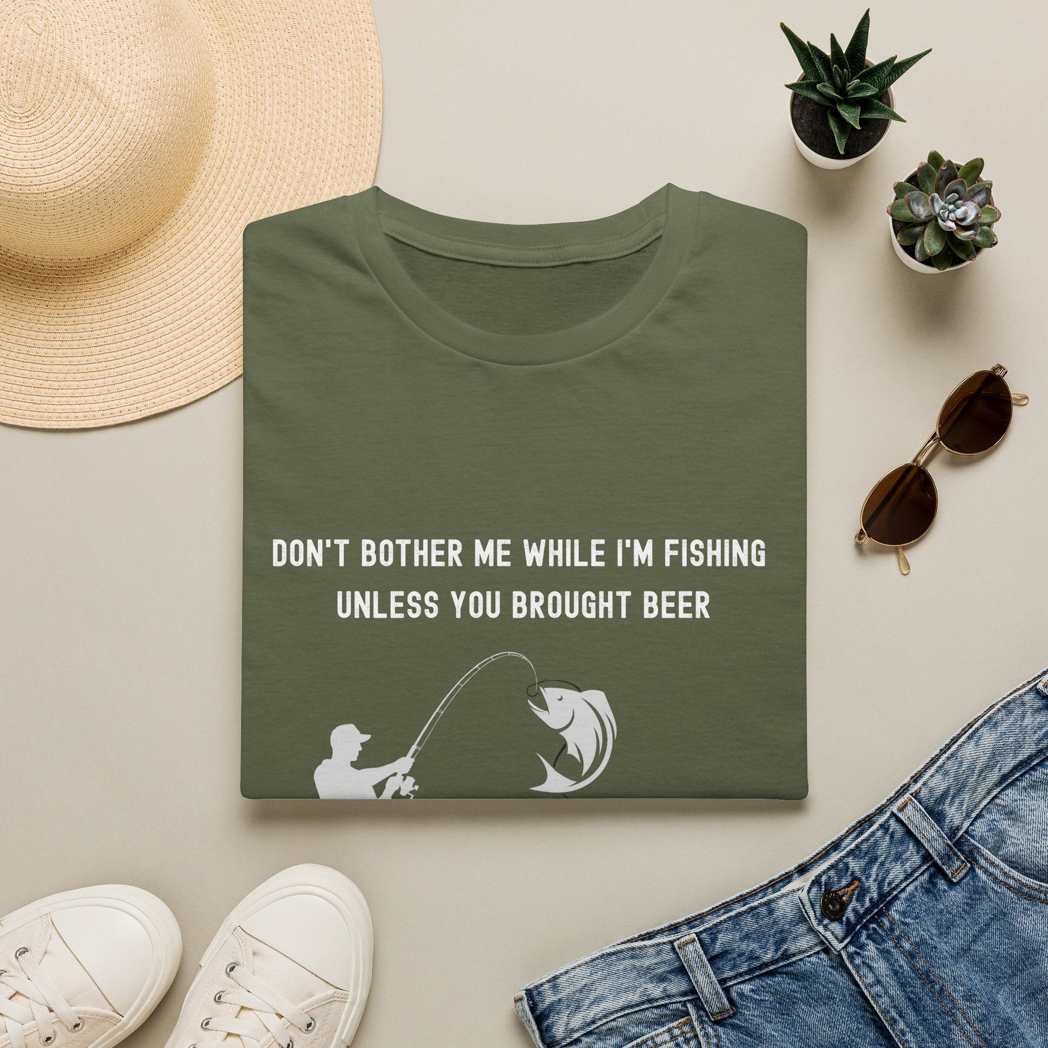 Fishing T-Shirt — "Don't Bother Me While I'm Fishing Unless You Brought Beer"