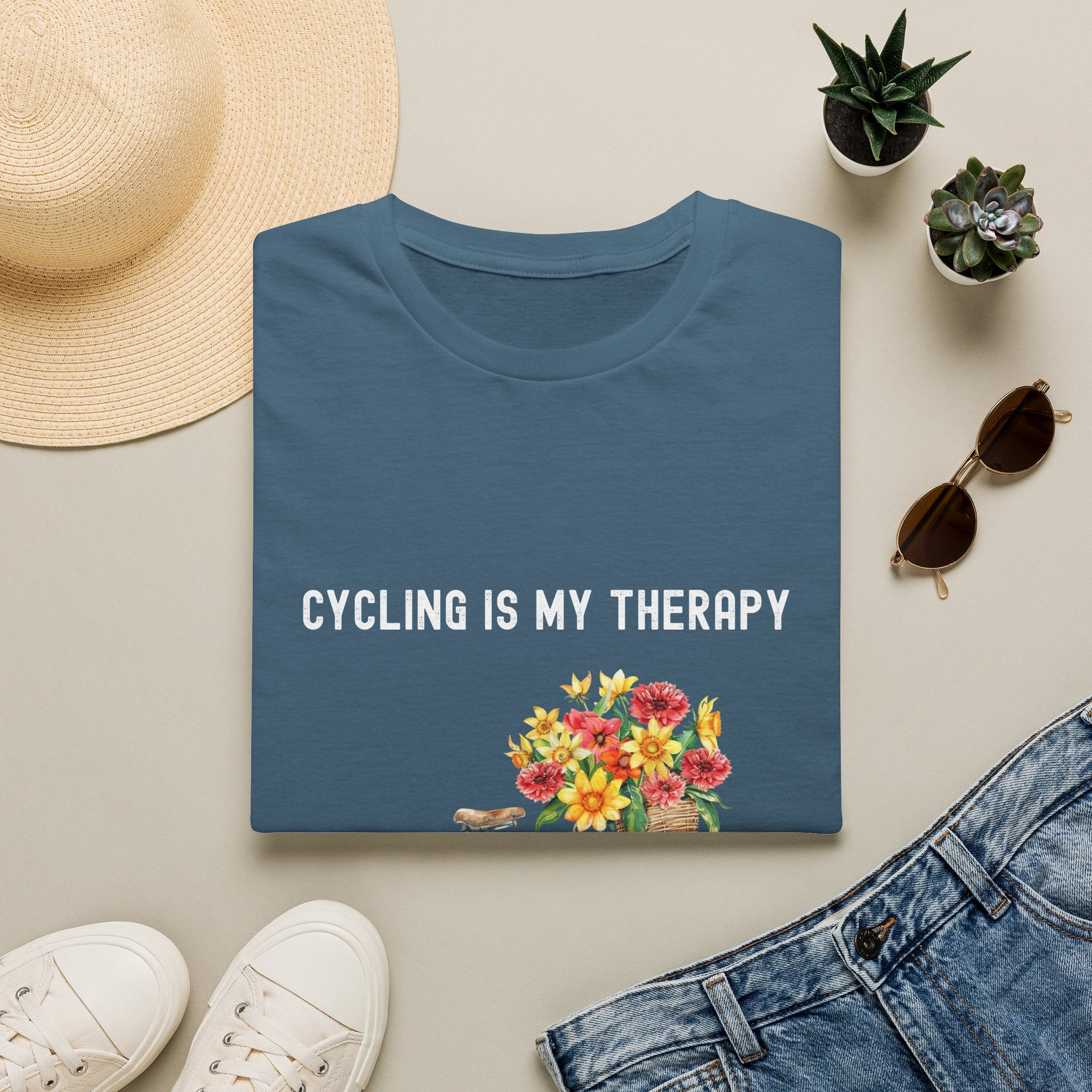 Cycling Is My Therapy T-Shirt — Floral Bike Tee for Biking Enthusiasts