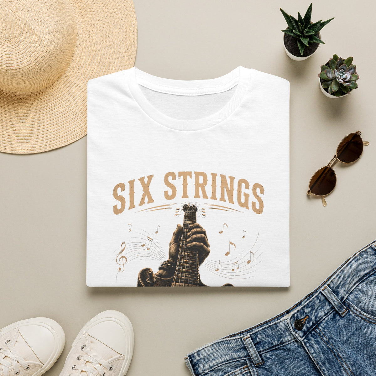 Six Strings Guitar T-Shirt — "Six Strings One Passion" Vintage Music Tee - Electric Guitar Rock Music Design