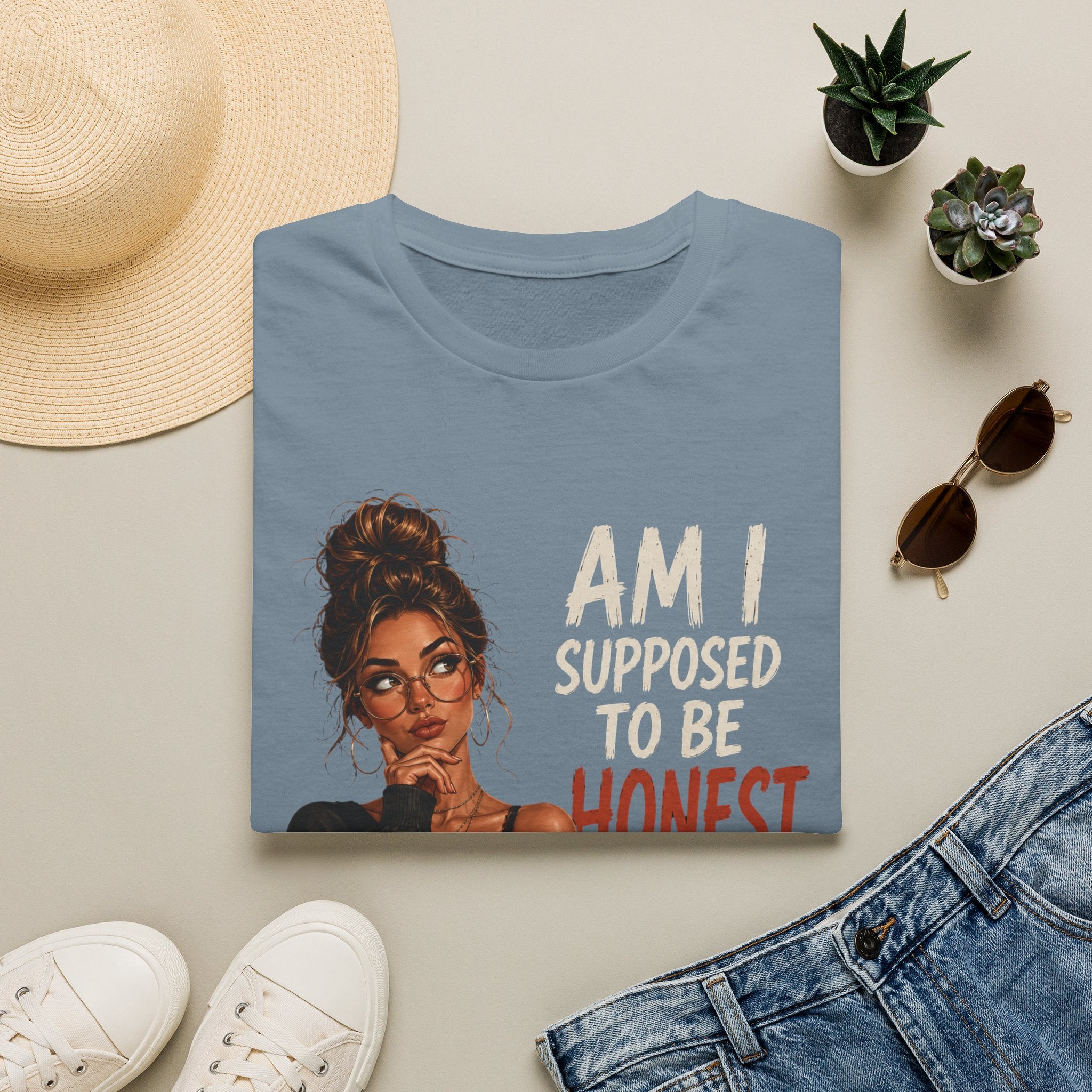 "Am I Supposed to Be Honest or Nice?" -  Funny Women Quote Design - Stylish Brunette Illustration
