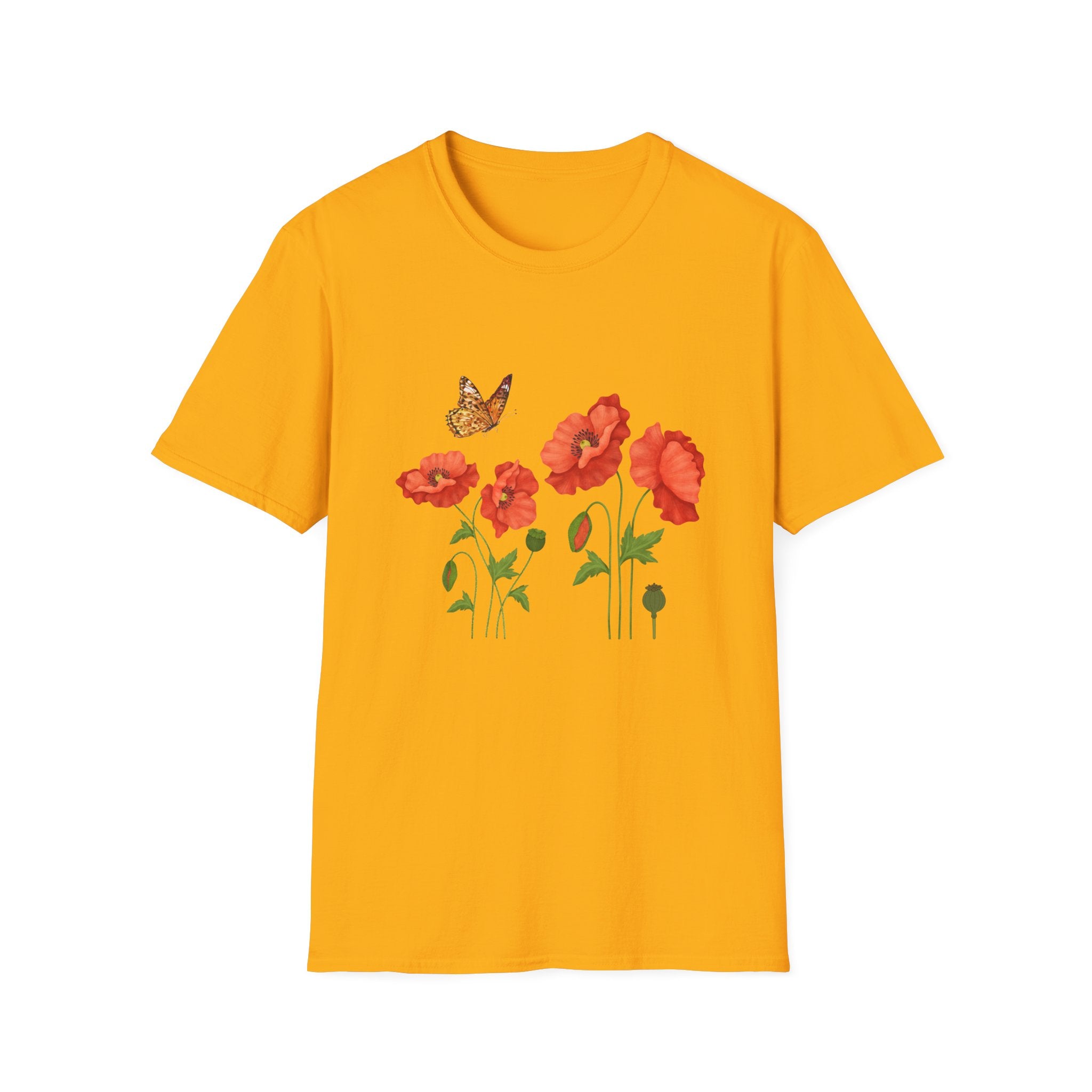 Poppy Field Tee — Red Poppies & Butterfly Floral T-Shirt