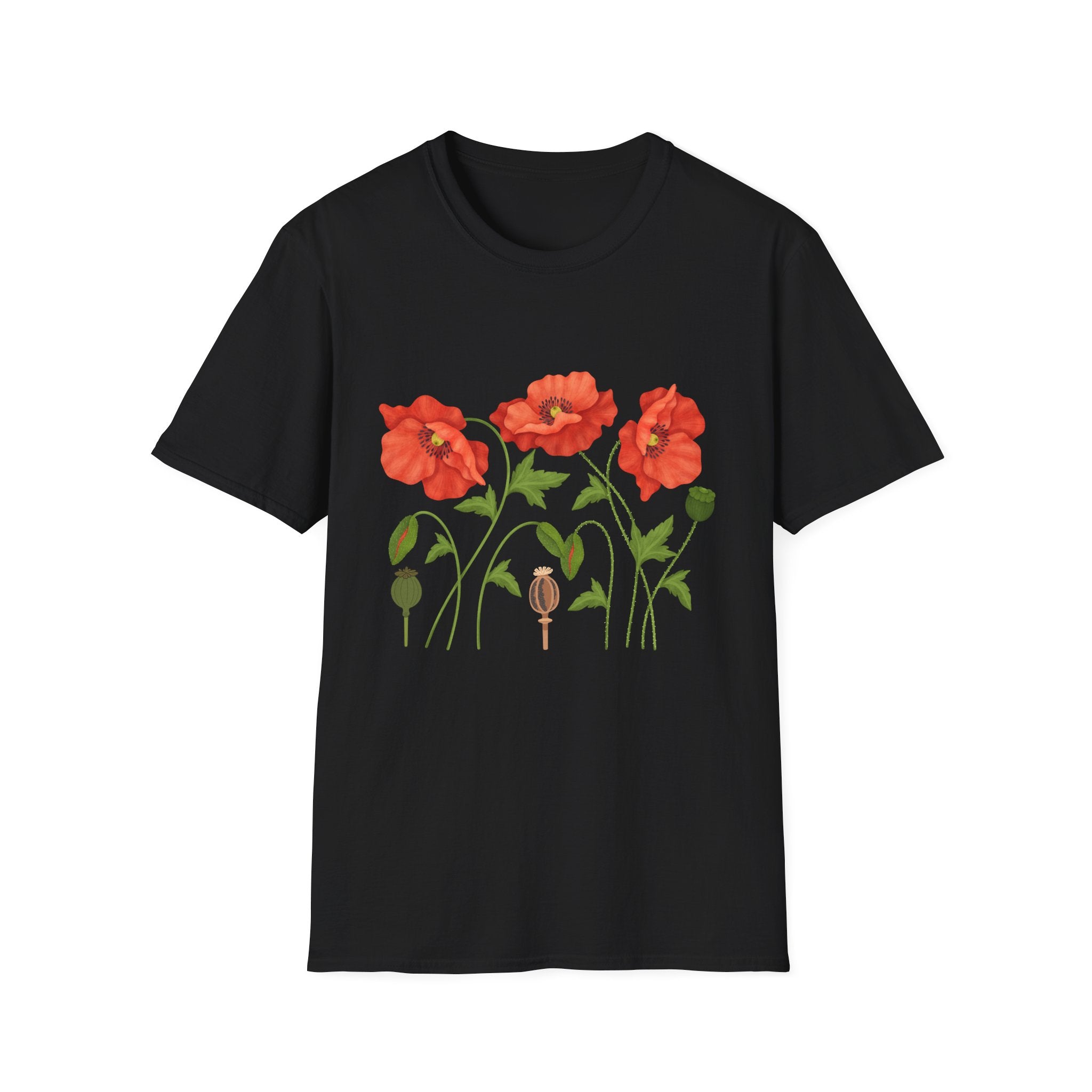 Poppy Floral T-Shirt — Red Poppies Garden Tee - Vintage Wildflower Floral Design