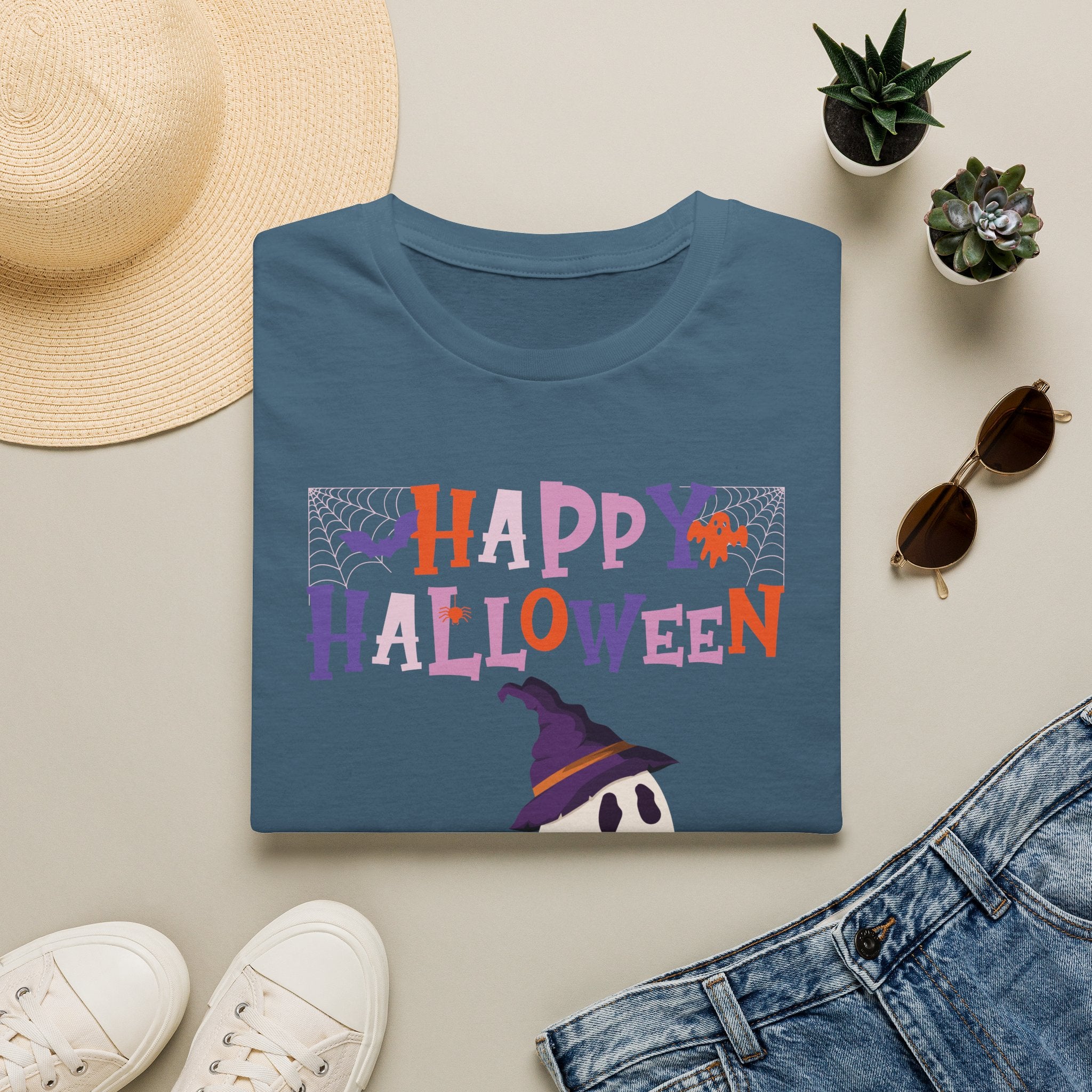 Happy Halloween Ghost T-Shirt — Cute Spooky Costume Tee | Funny Spooky Ghost Halloween Tee for Women Kids & Family