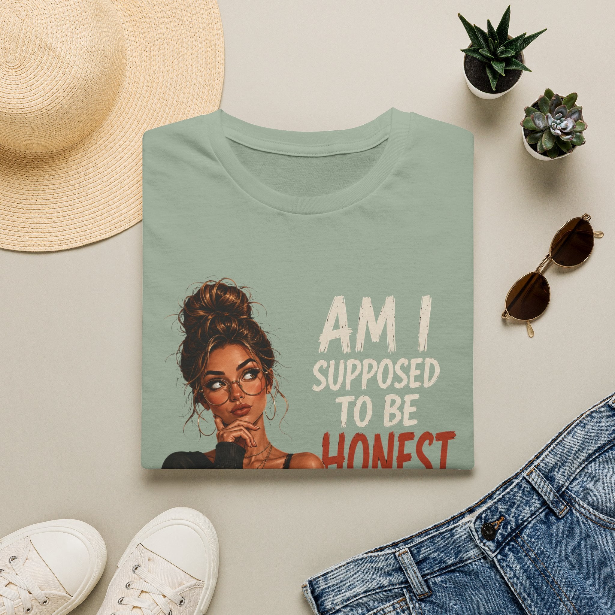 "Am I Supposed to Be Honest or Nice?" -  Funny Women Quote Design - Stylish Brunette Illustration