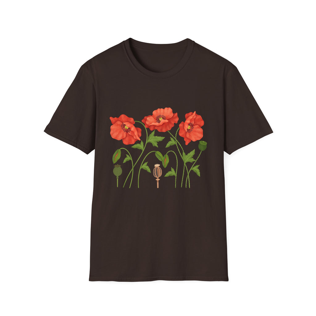 Poppy Floral T-Shirt — Red Poppies Garden Tee - Vintage Wildflower Floral Design