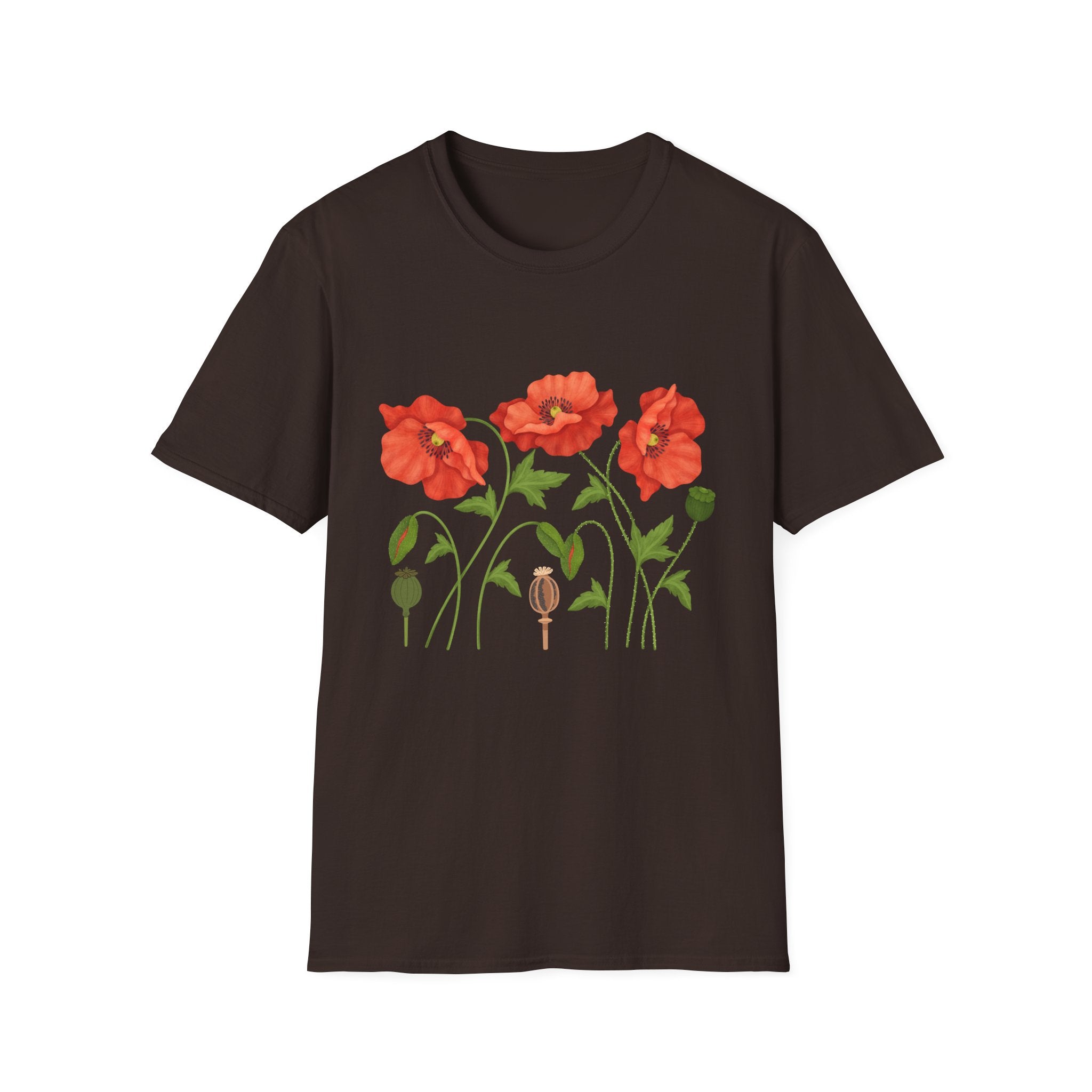 Poppy Floral T-Shirt — Red Poppies Garden Tee - Vintage Wildflower Floral Design