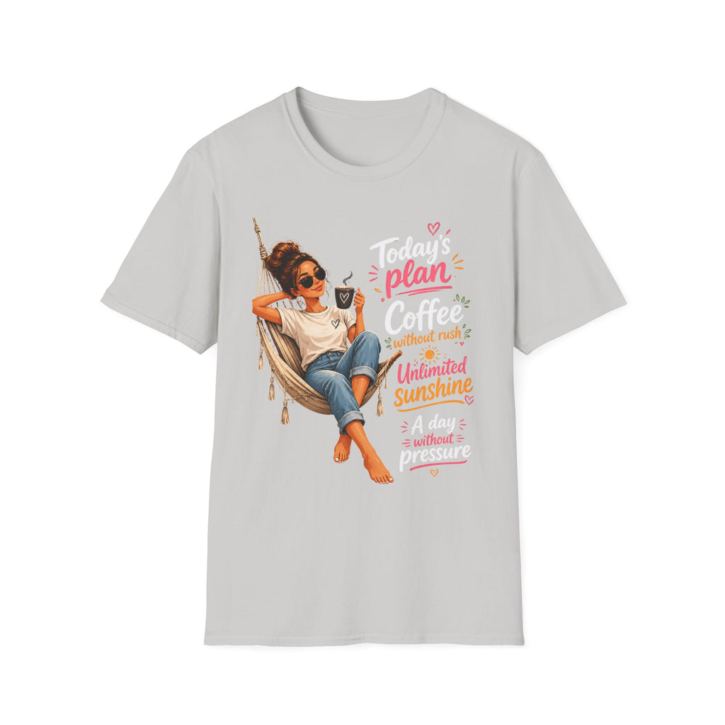 Coffee Tee — "Today's Plan: Coffee Without Rush" Relaxed Lounge T-Shirt