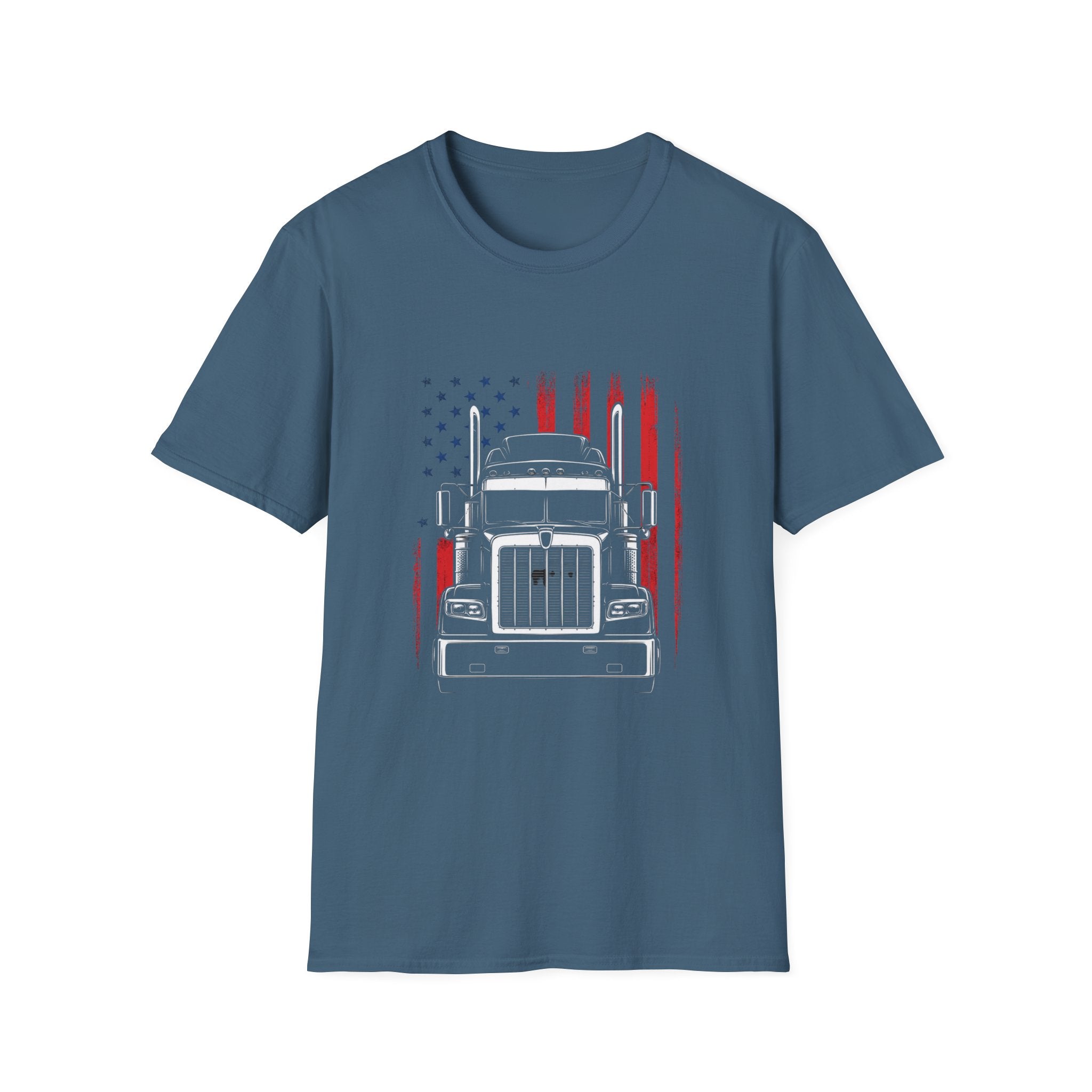 American Flag Semi Truck T-Shirt — Patriotic Trucker Tee - Vintage Semi Truck Patriotic Design