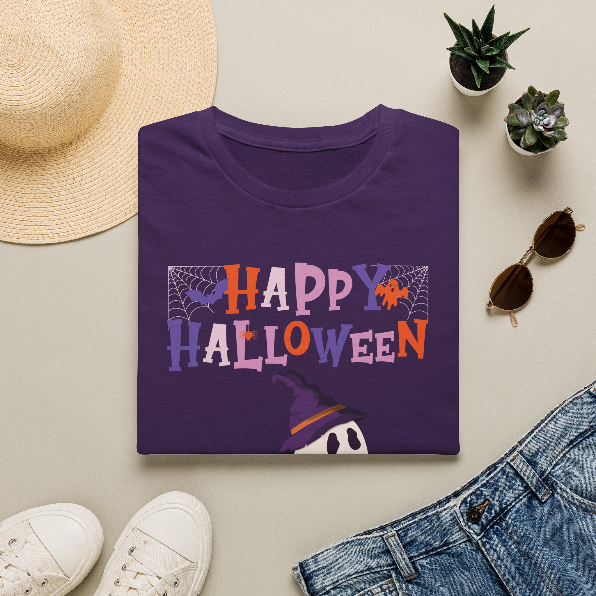 Happy Halloween Ghost T-Shirt — Cute Spooky Costume Tee | Funny Spooky Ghost Halloween Tee for Women Kids & Family