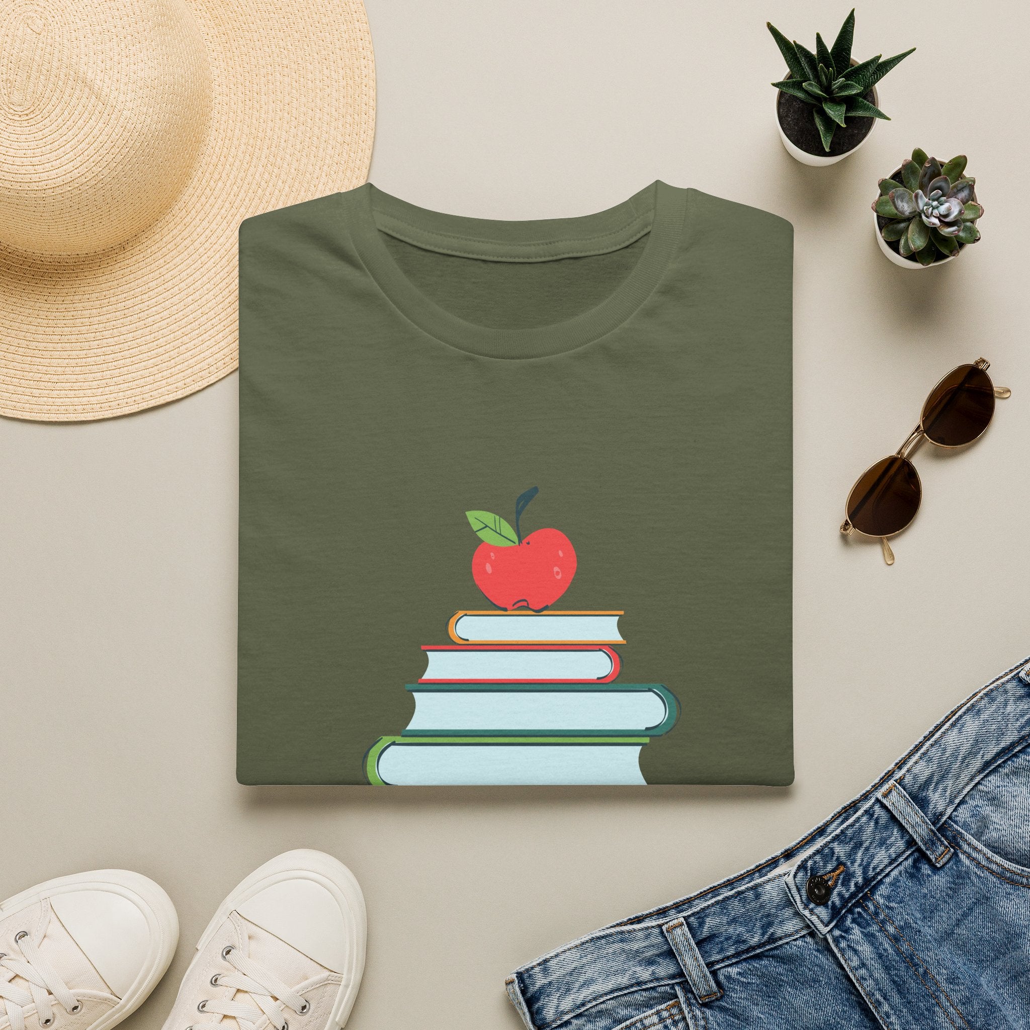 Teacher Apple & Books T-Shirt — Back to School Teacher Gift