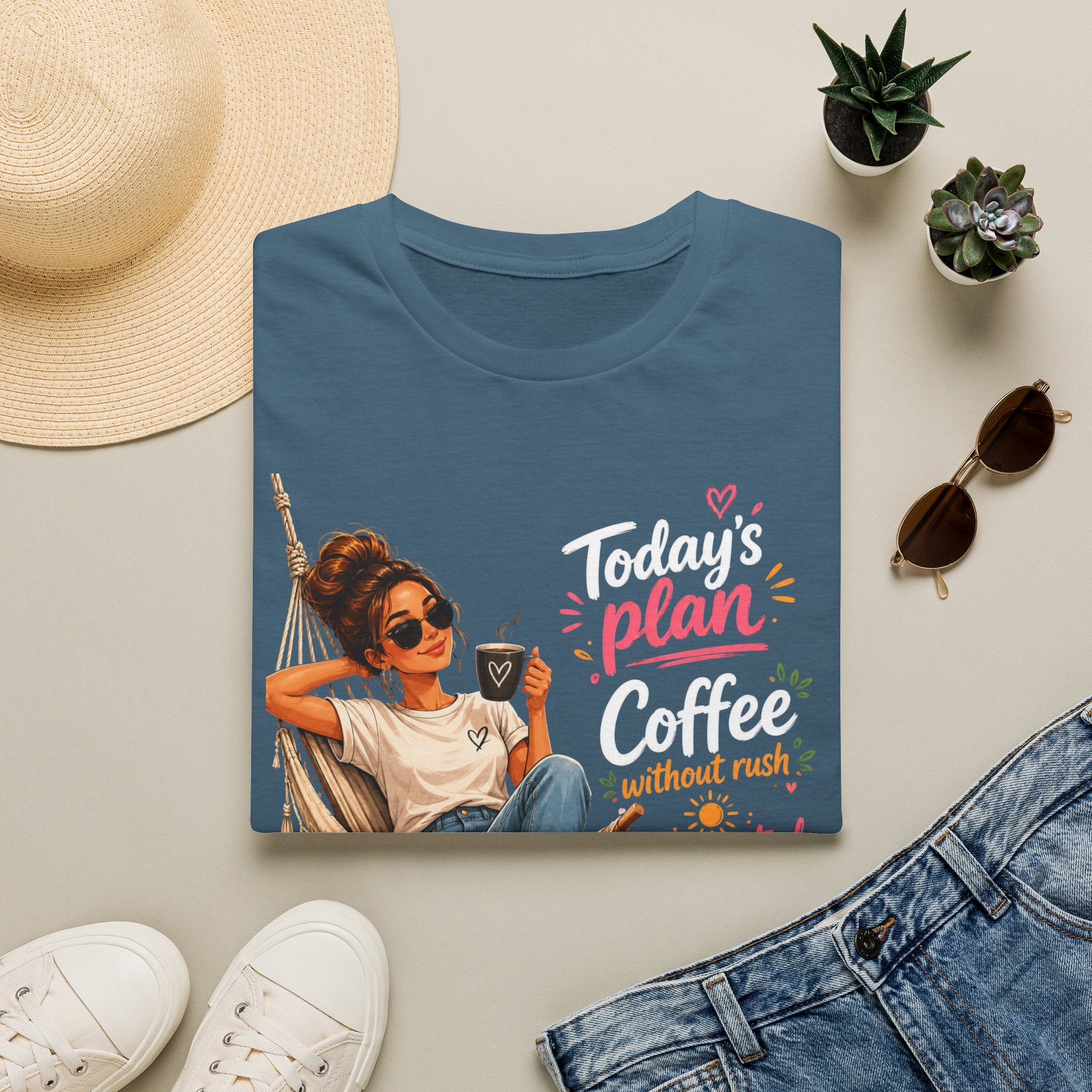 Coffee Tee — "Today's Plan: Coffee Without Rush" Relaxed Lounge T-Shirt