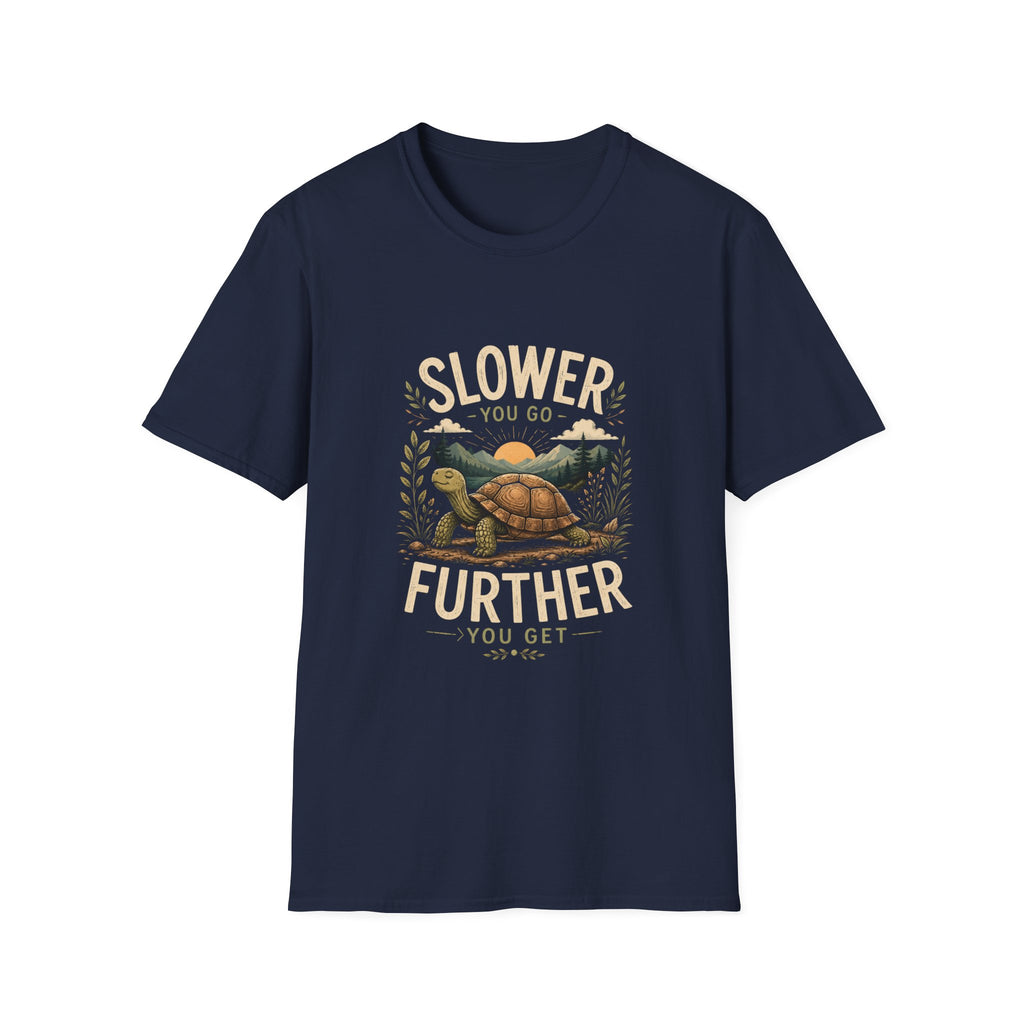 Slower You Go T-Shirt — Retro Turtle 'Slower You Go, Further You Get' Relaxed Tee