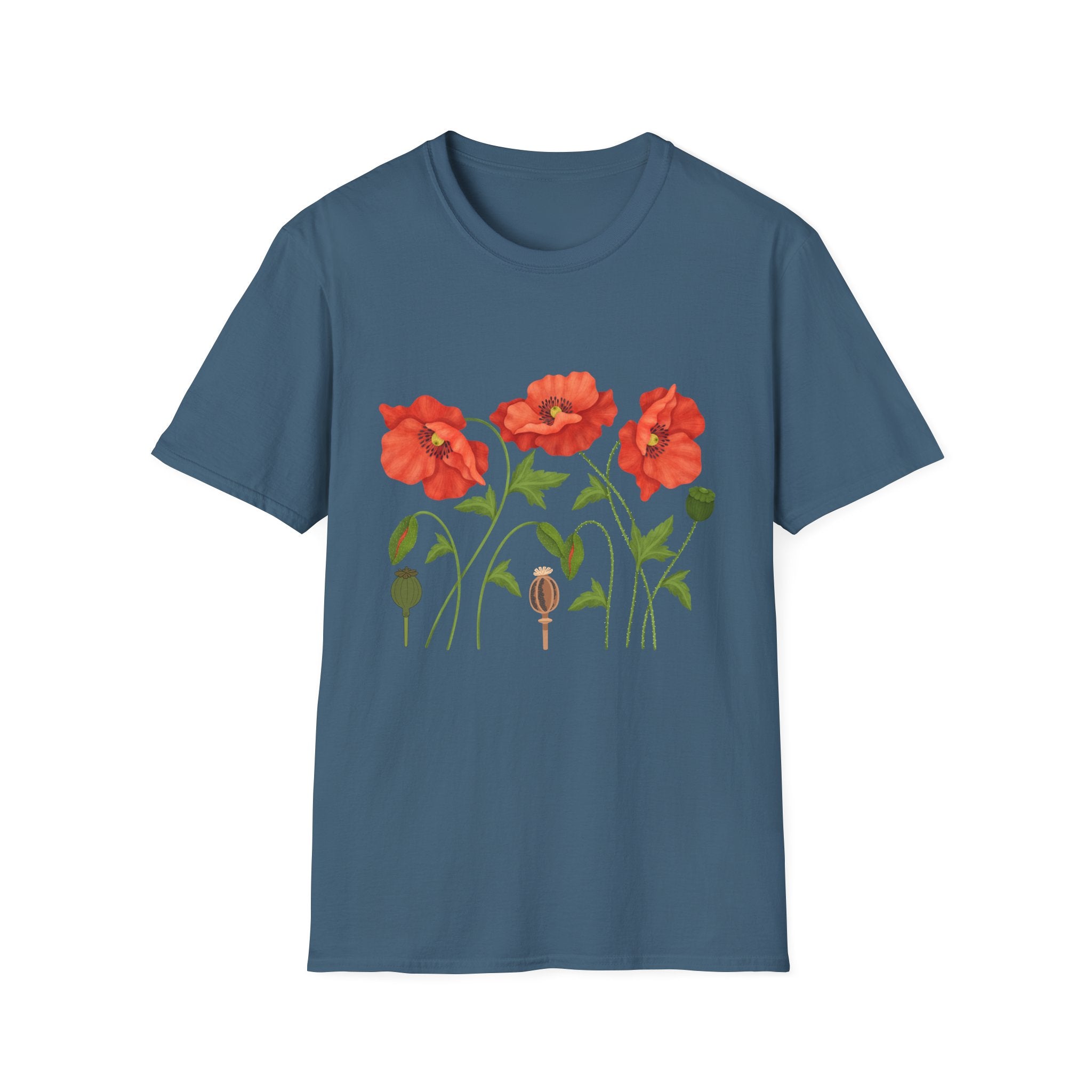 Poppy Floral T-Shirt — Red Poppies Garden Tee - Vintage Wildflower Floral Design