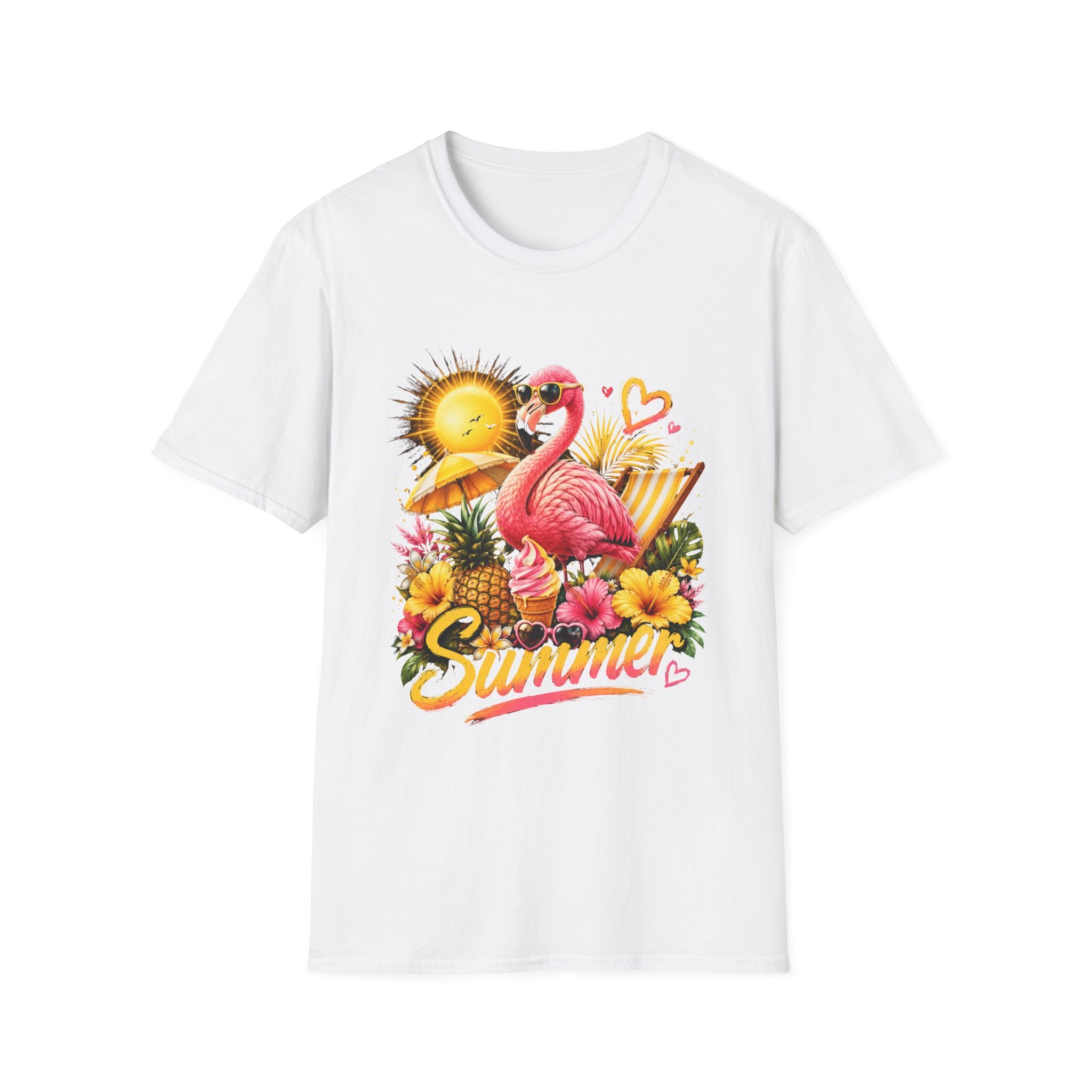 Summer Flamingo T-Shirt — Tropical Sunset Beach Graphic Tee
