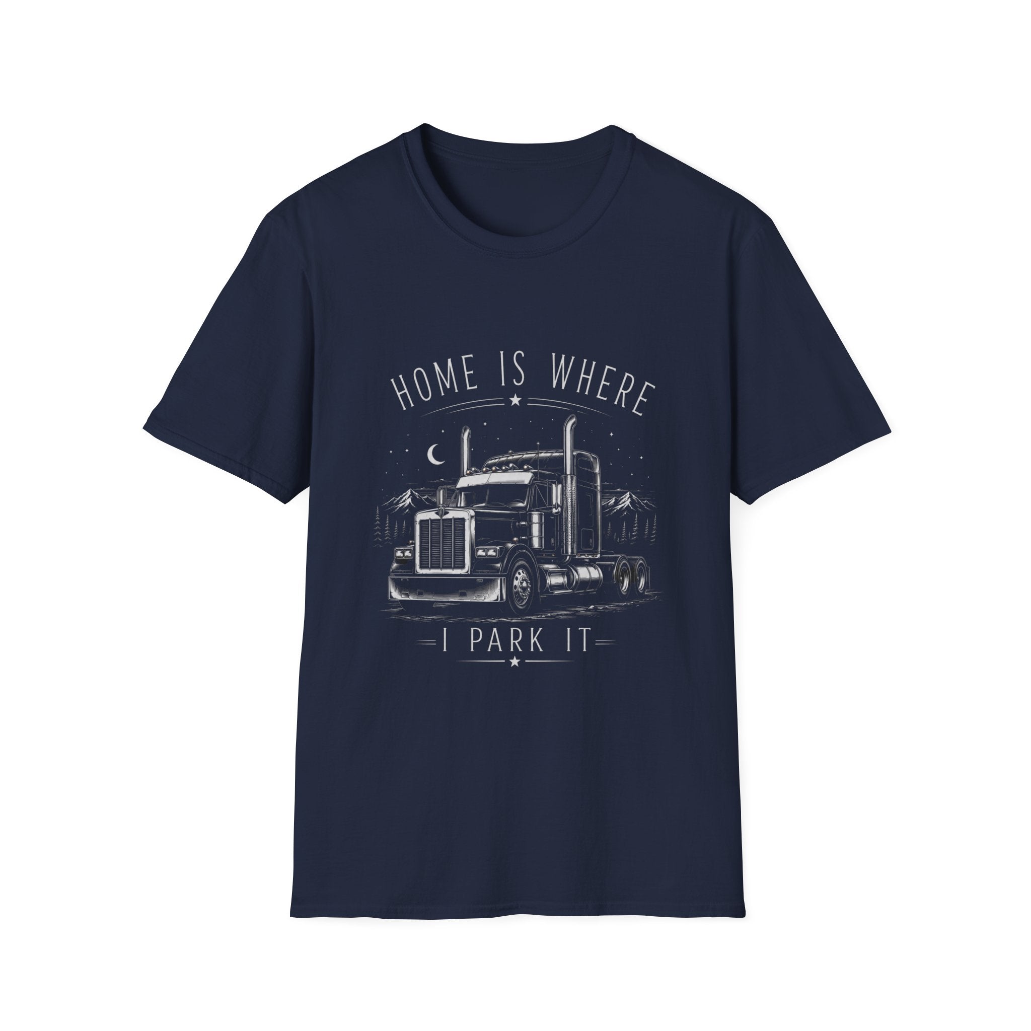 Trucker T‑Shirt — "Home Is Where I Park It" Vintage Semi Truck Tee - Trucker Life & Freedom Design