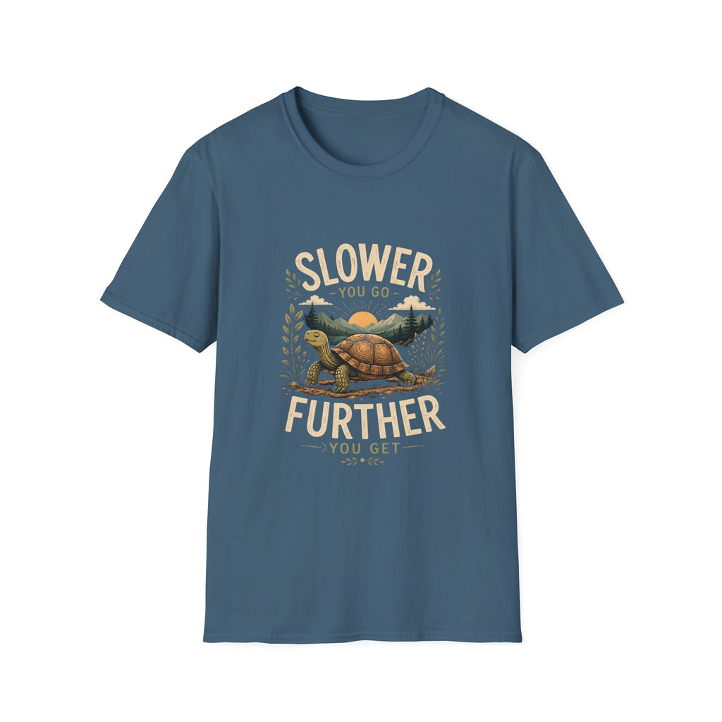 Slower You Go T-Shirt — Retro Turtle 'Slower You Go, Further You Get' Relaxed Tee