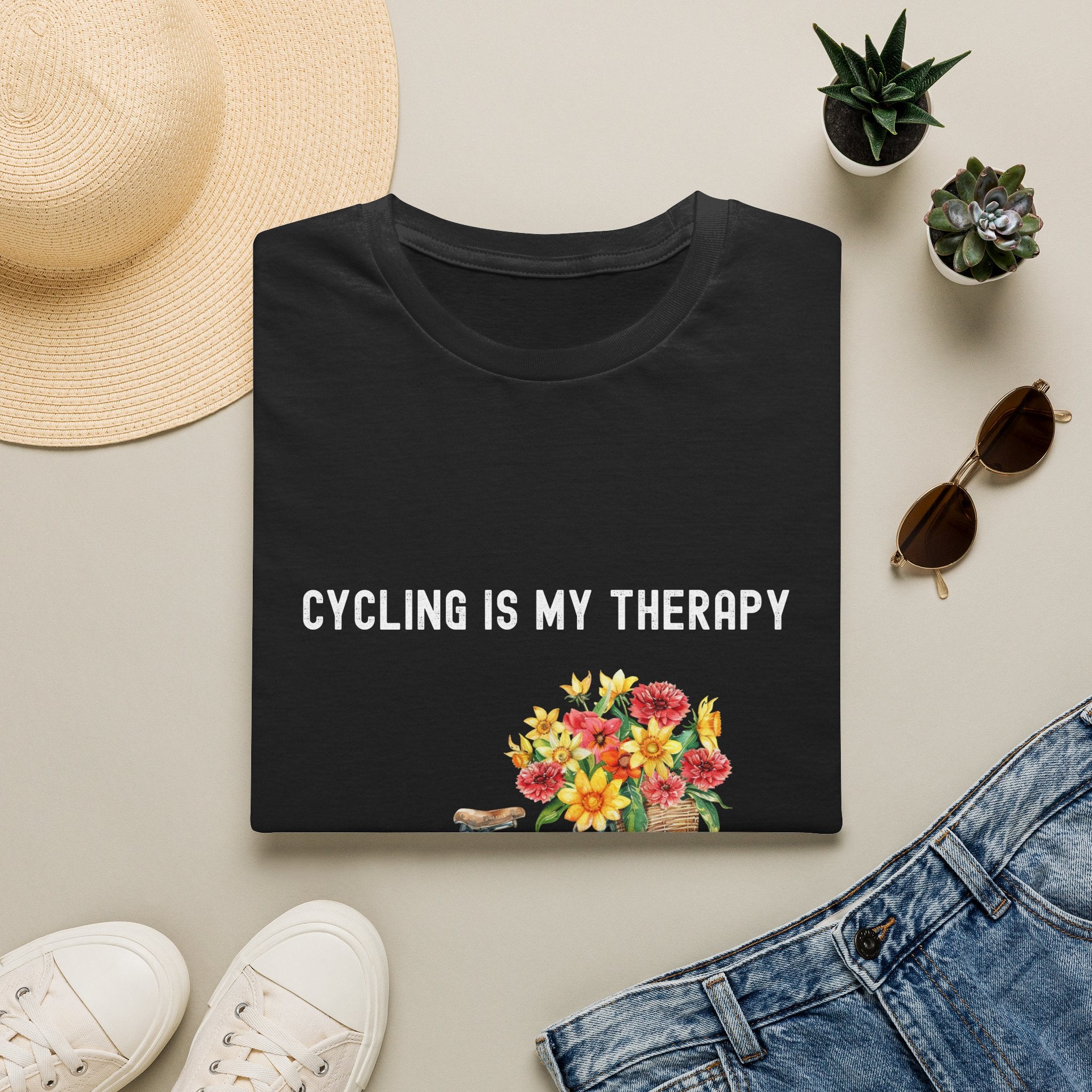 Cycling Is My Therapy T-Shirt — Floral Bike Tee for Biking Enthusiasts