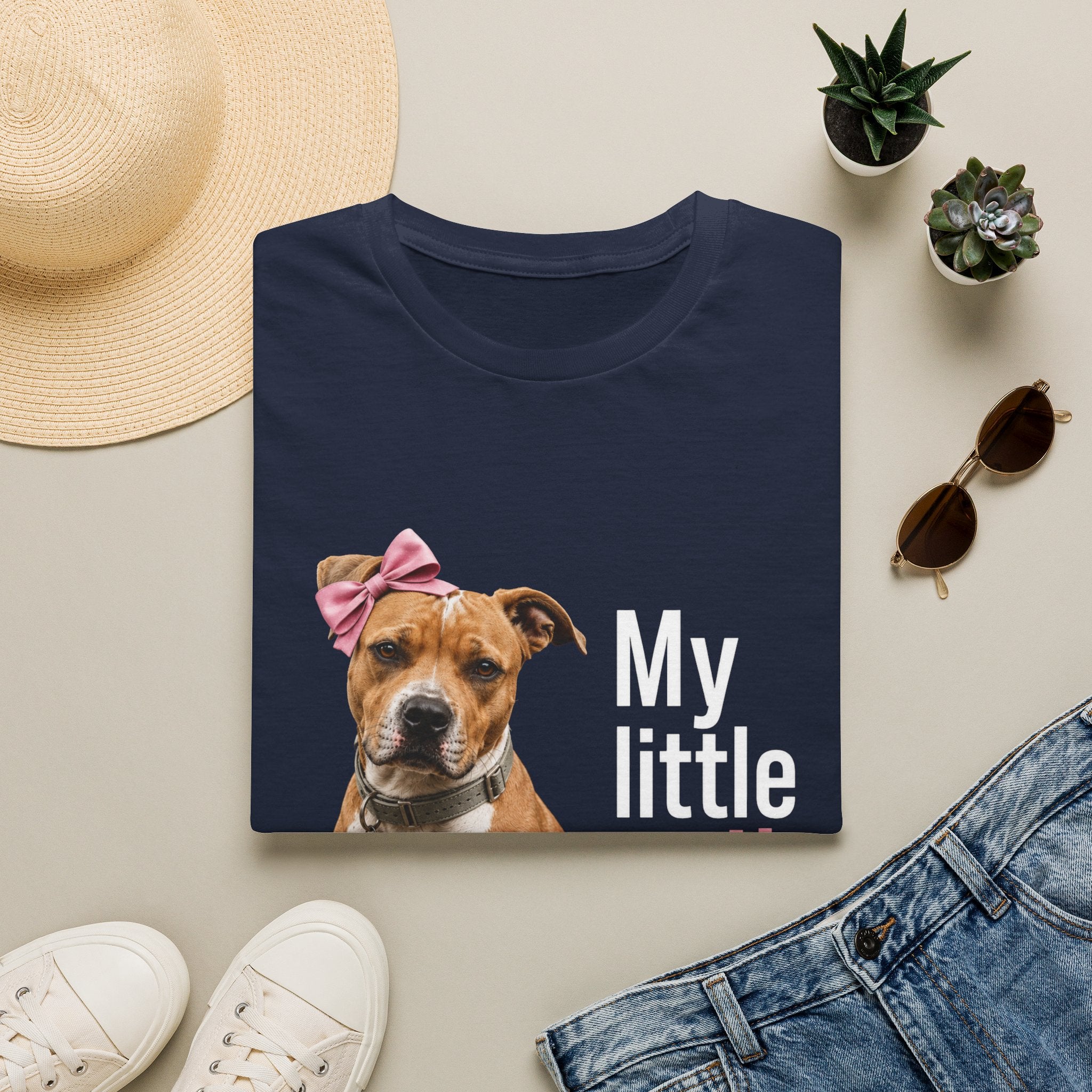 My Little Girl Dog T-Shirt — Cute Pet Mom Tee with Bow & Paw Print