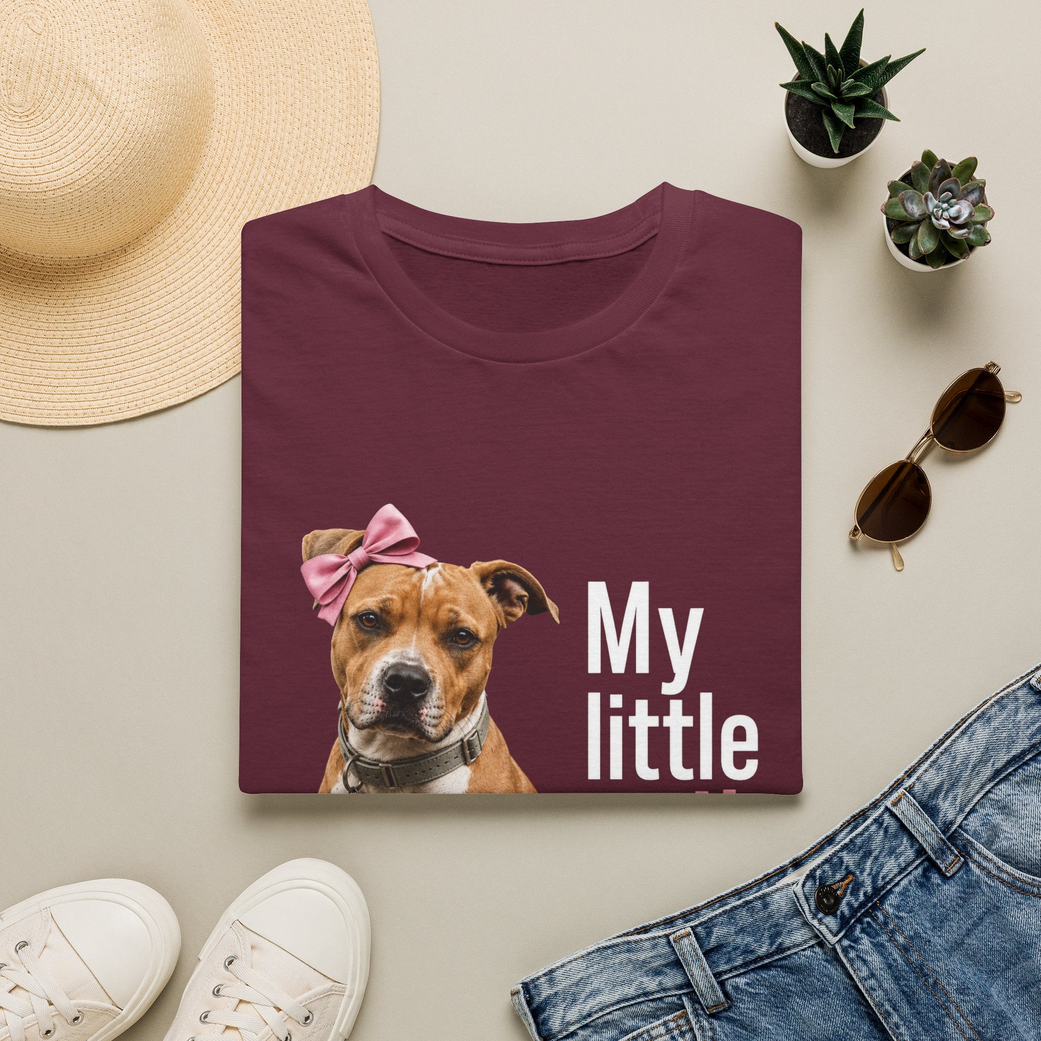My Little Girl Dog T-Shirt — Cute Pet Mom Tee with Bow & Paw Print