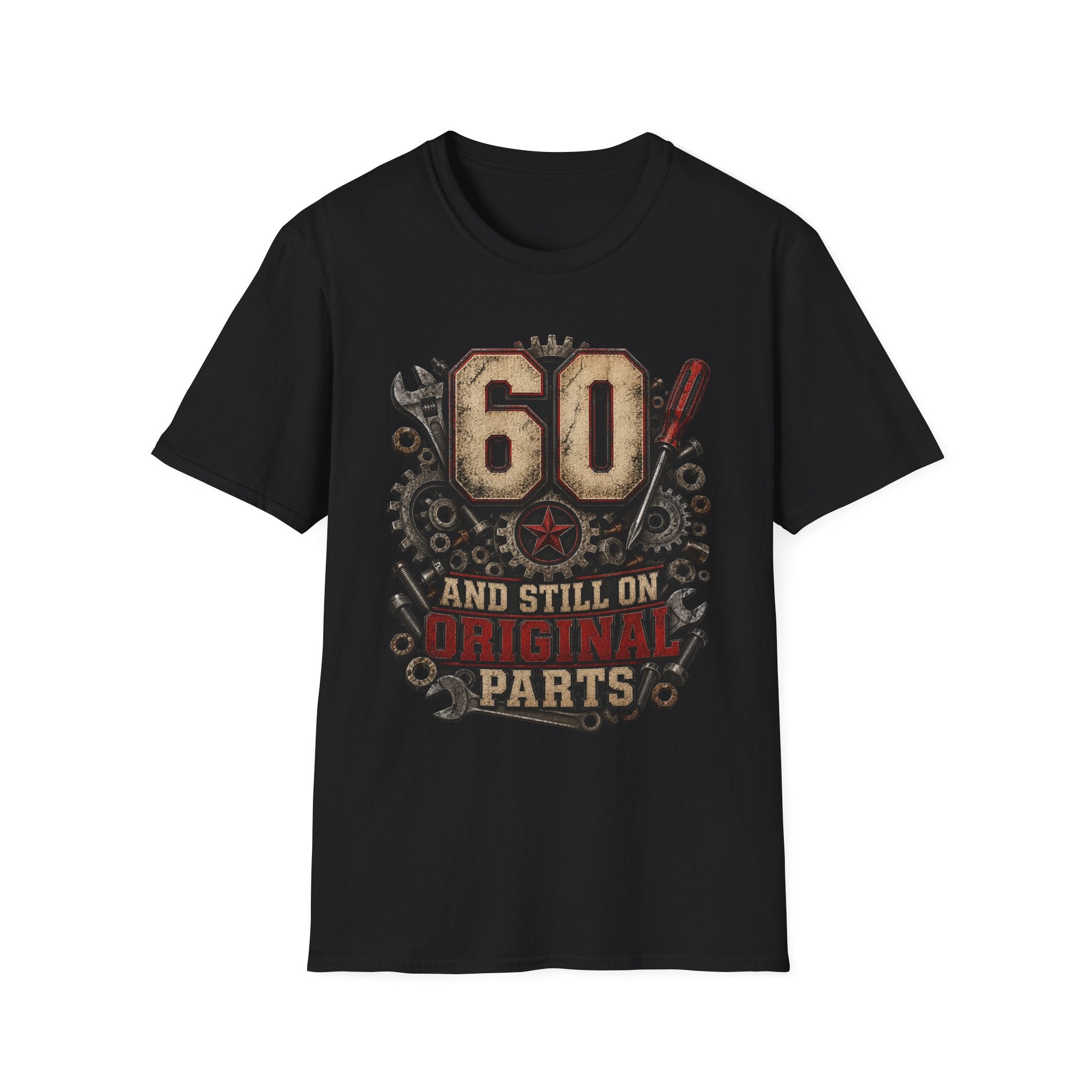 60th Birthday Mechanics T-Shirt — "60 and Still on Original Parts" Vintage Tool Design