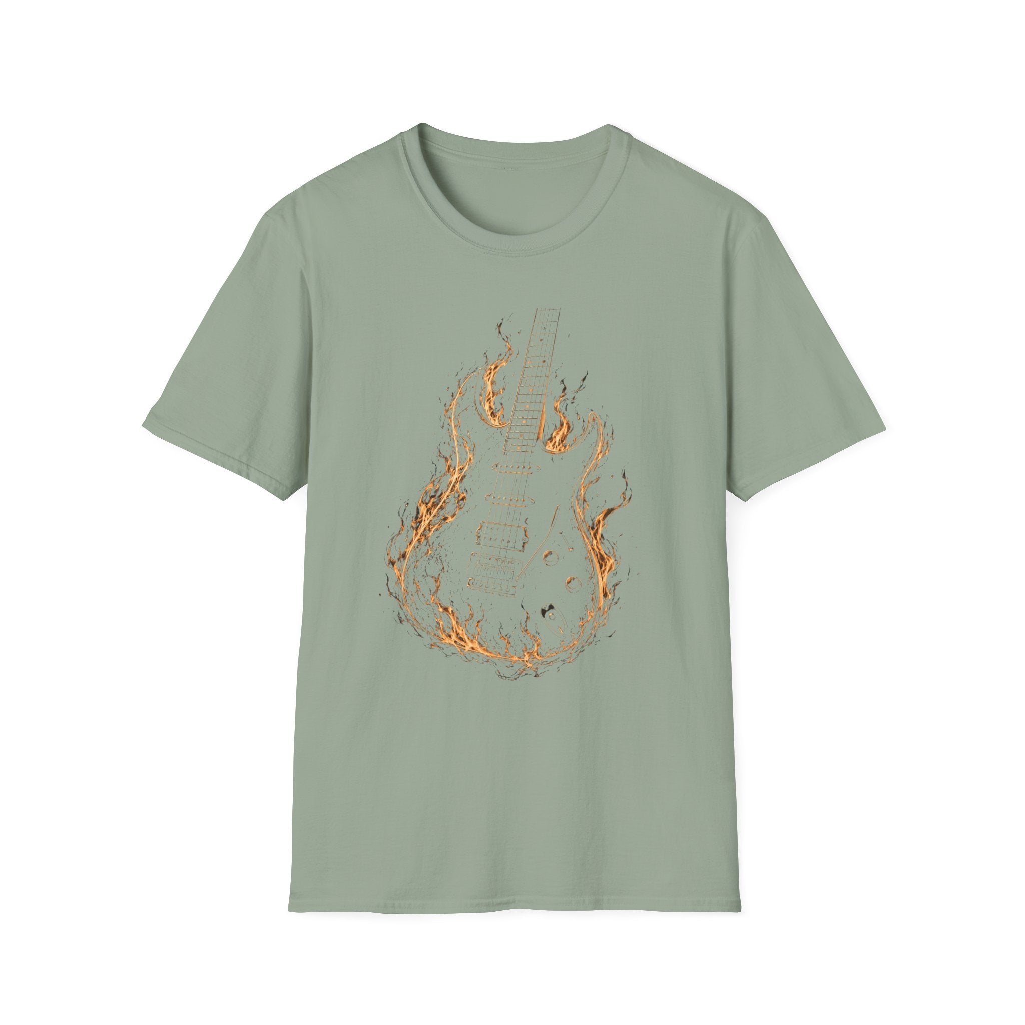 Flaming Electric Guitar T-Shirt — Rock Music Tee - Flames of Rock | Burning Electric Guitar Music Artwork