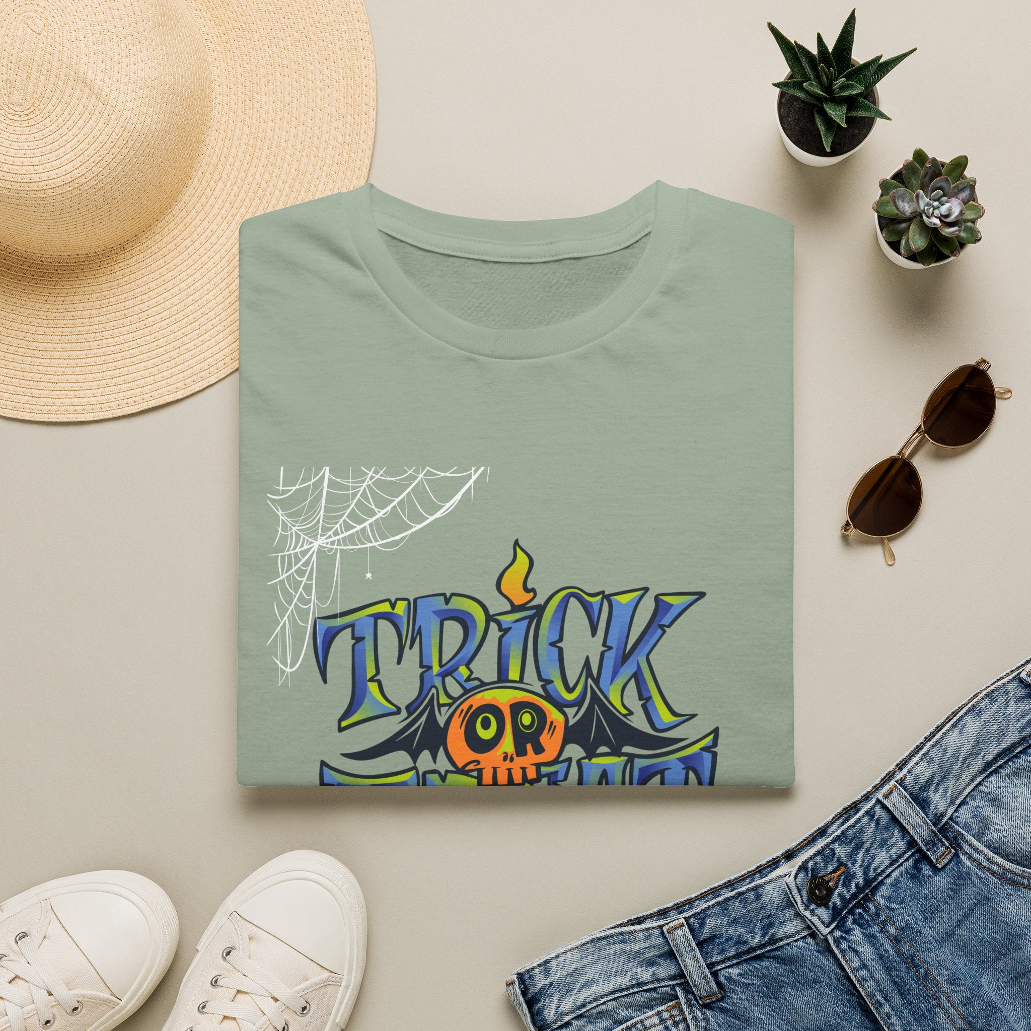 Trick or Treat Halloween Tee — Spooky Candy Pumpkin Graphic T-Shirt - | Funny Spooky Trick or Treat Pumpkin Halloween Tee