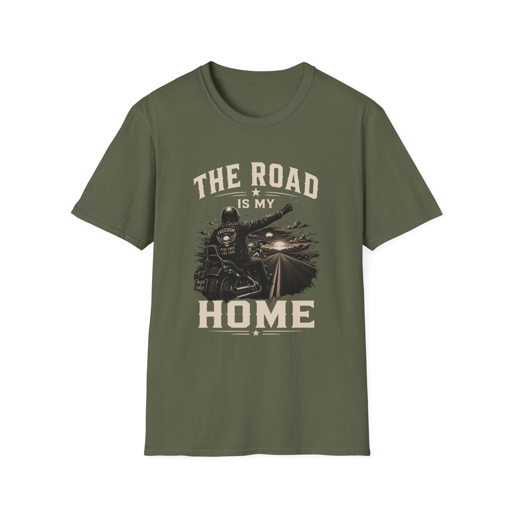 Road Is My Home Motorcycle T-Shirt — Vintage Biker Travel Tee-  Vintage Freedom Design