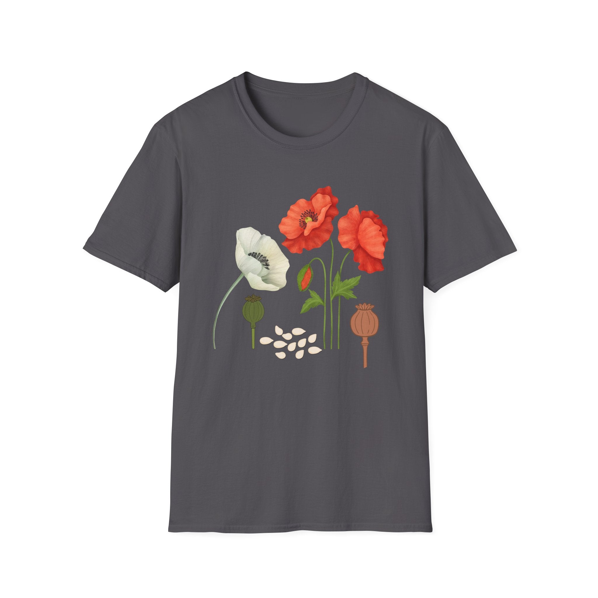 Poppy Floral T‑Shirt — Vintage Red & White Poppy Garden Tee - Vintage Wildflower Garden Art