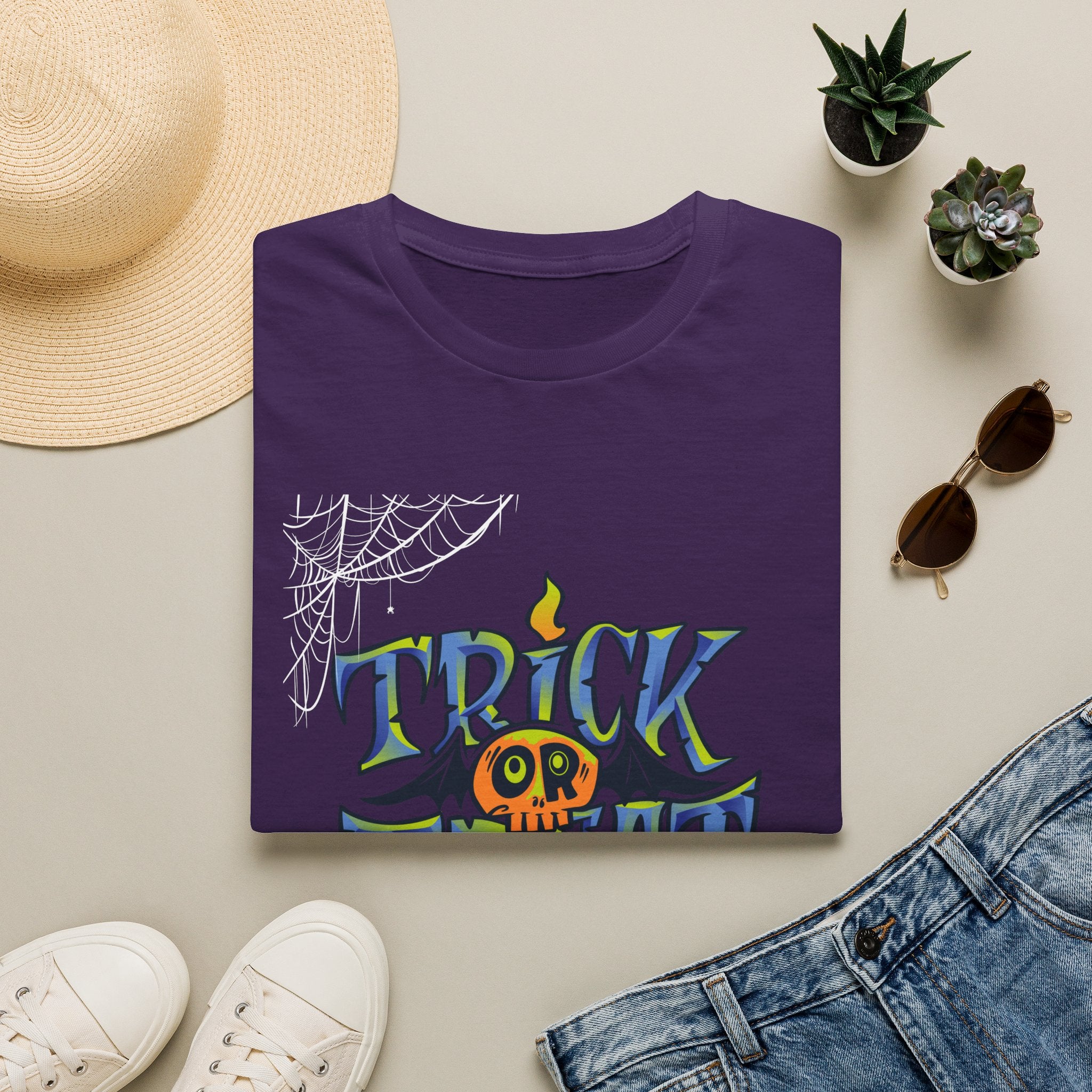 Trick or Treat Halloween Tee — Spooky Candy Pumpkin Graphic T-Shirt - | Funny Spooky Trick or Treat Pumpkin Halloween Tee