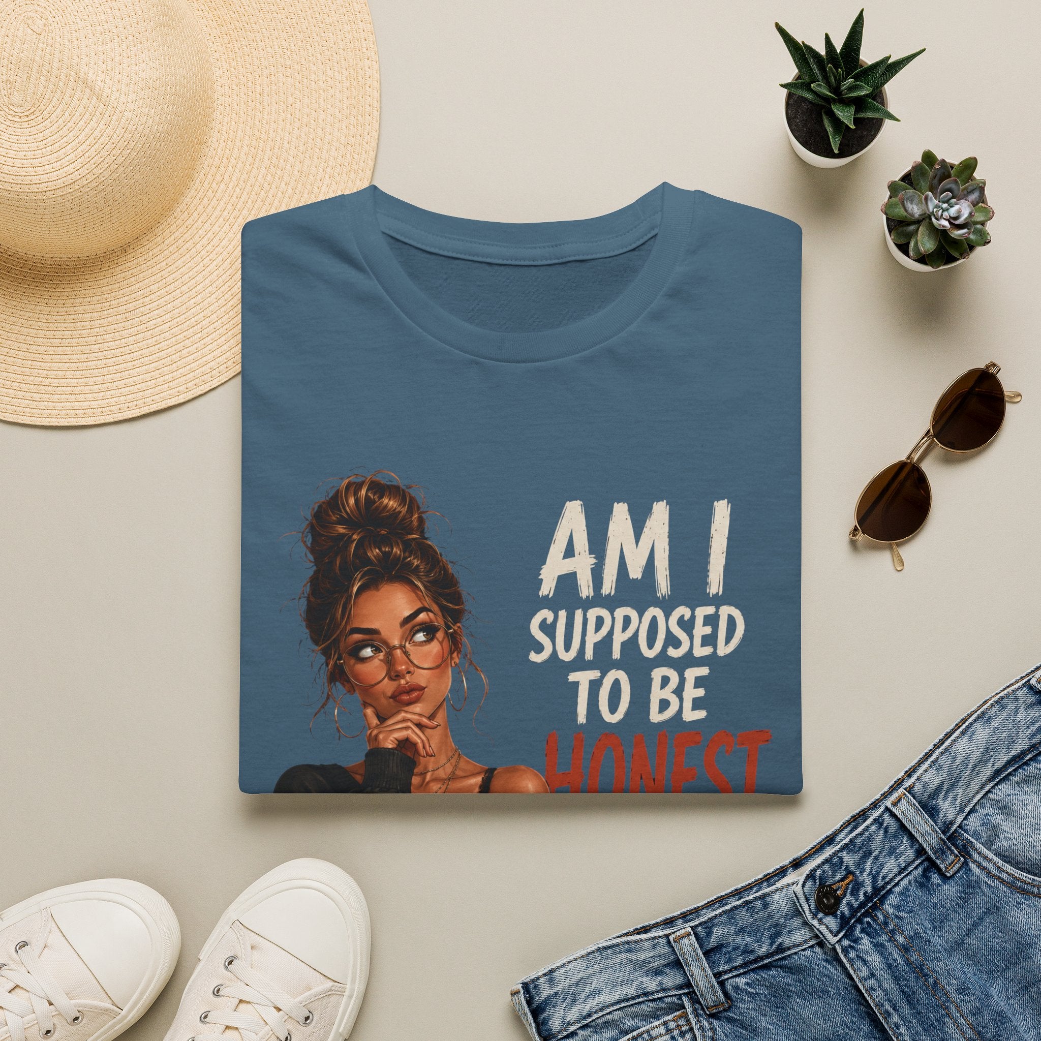 "Am I Supposed to Be Honest or Nice?" -  Funny Women Quote Design - Stylish Brunette Illustration