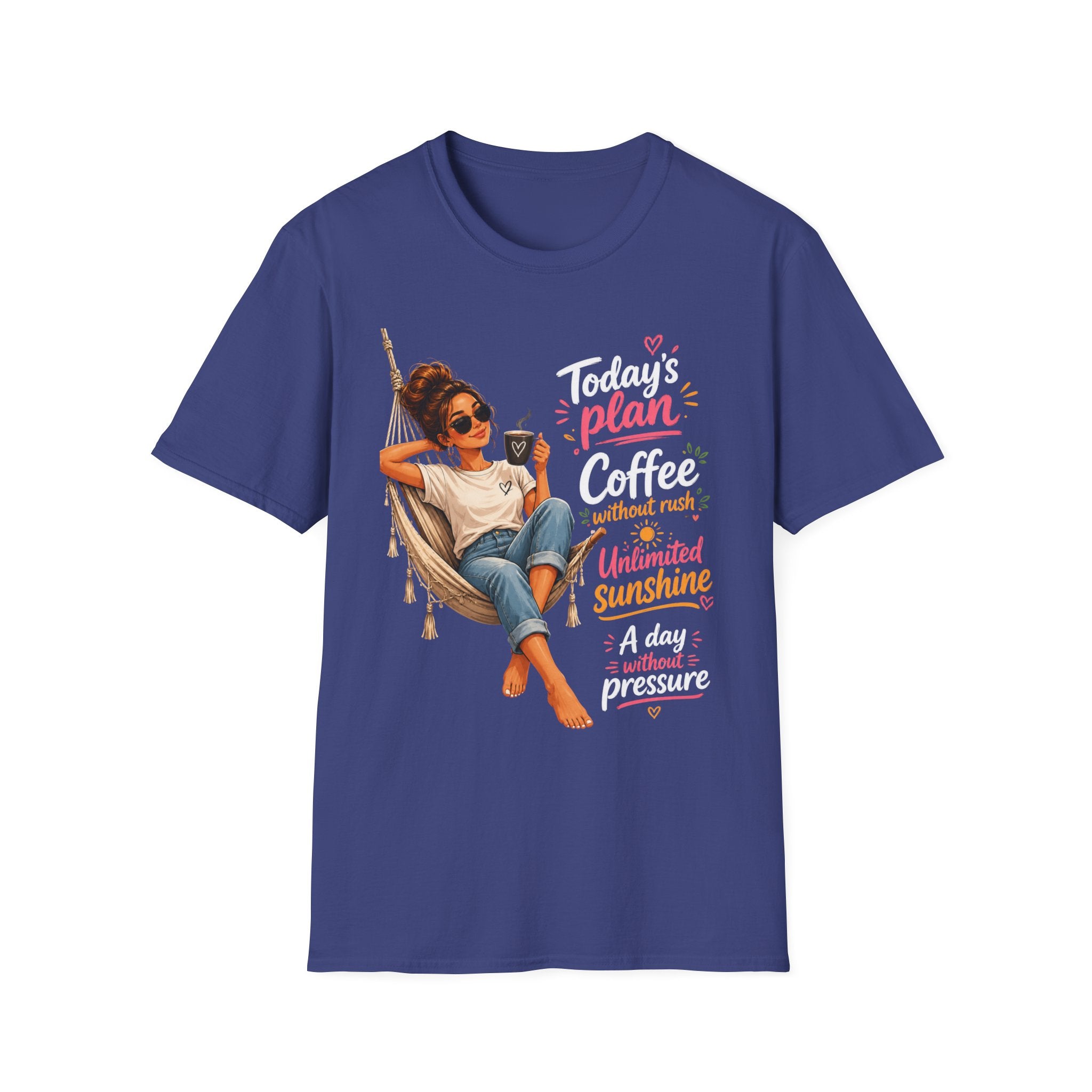 Coffee Tee — "Today's Plan: Coffee Without Rush" Relaxed Lounge T-Shirt