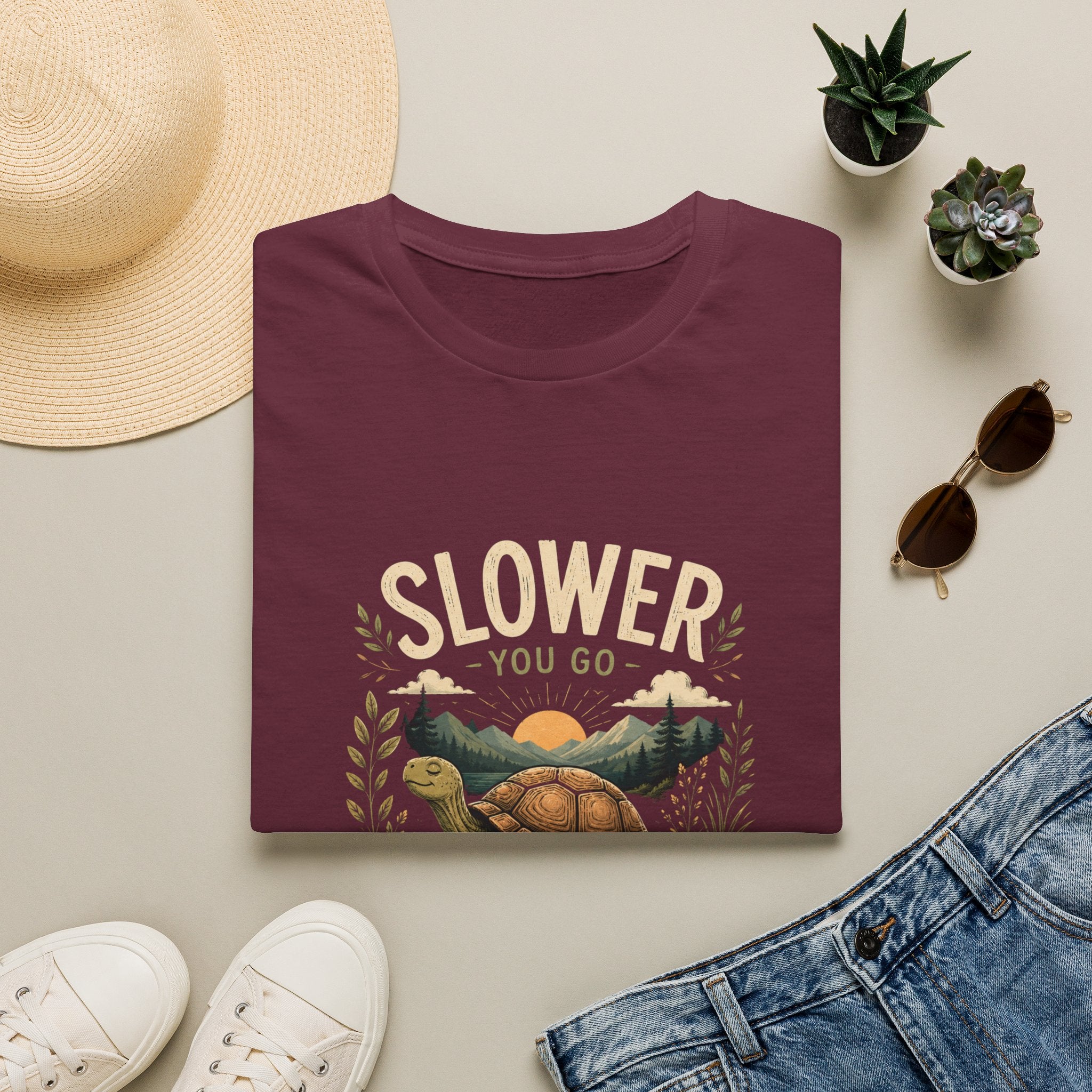 Slower You Go T-Shirt — Retro Turtle 'Slower You Go, Further You Get' Relaxed Tee