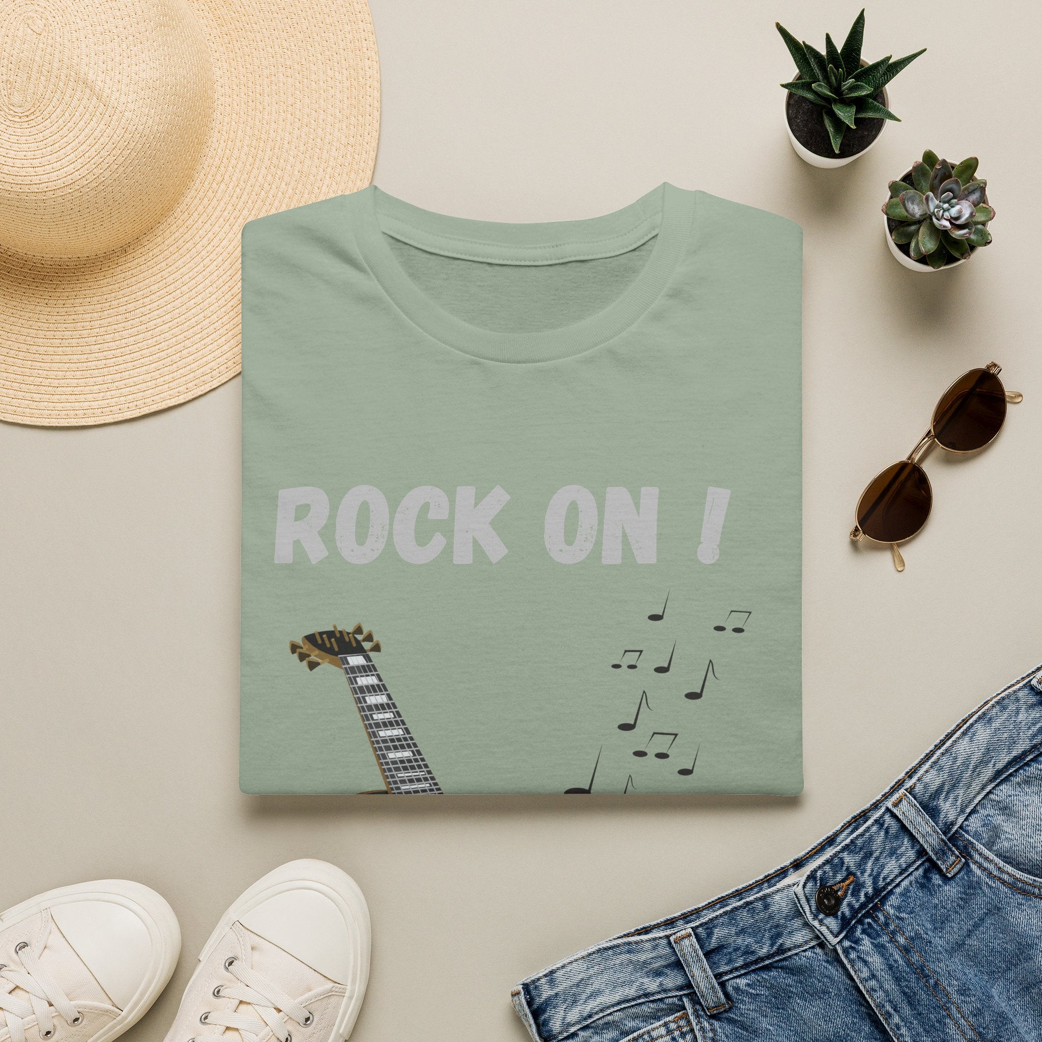 Rock On Guitar Music Lover Design | Electric Guitar Rock Fan Graphic  — Music Lover Graphic Tee