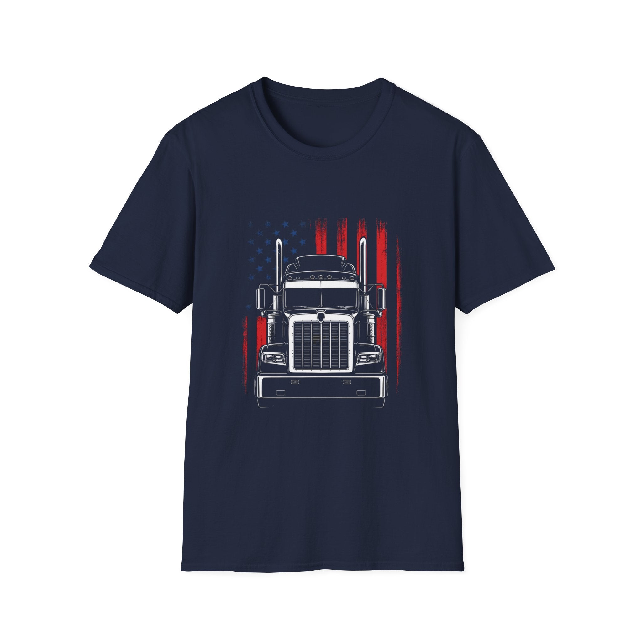 American Flag Semi Truck T-Shirt — Patriotic Trucker Tee - Vintage Semi Truck Patriotic Design