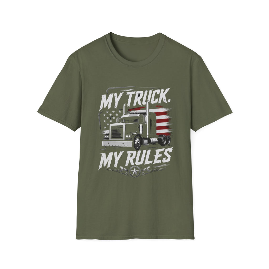 My Truck My Rules T‑Shirt — Patriotic Semi Truck Driver Tee - American Truck Driver Vintage Design