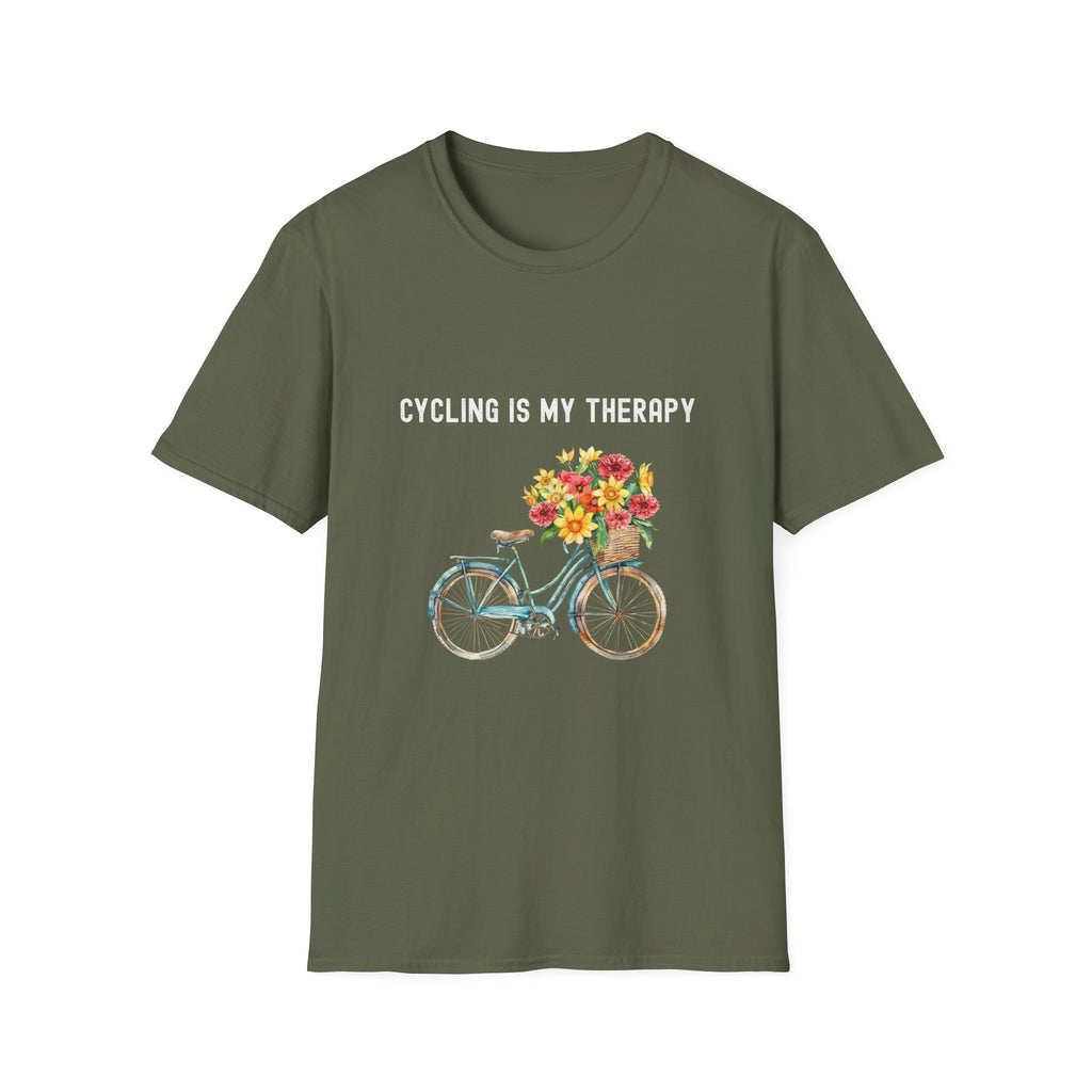Cycling Is My Therapy T-Shirt — Floral Bike Tee for Biking Enthusiasts
