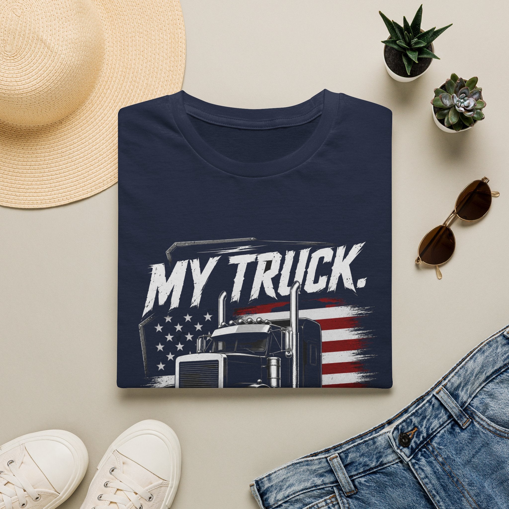 My Truck My Rules T‑Shirt — Patriotic Semi Truck Driver Tee - American Truck Driver Vintage Design