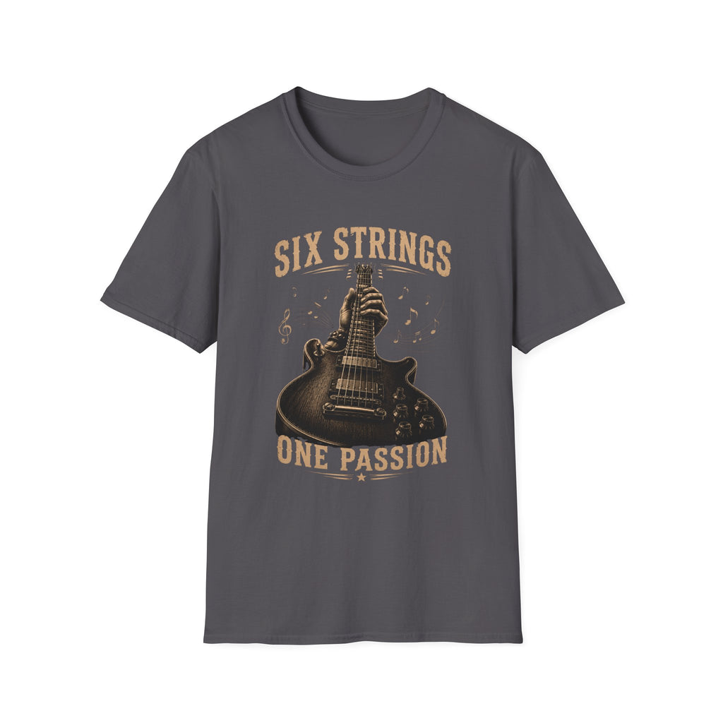 Six Strings Guitar T-Shirt — "Six Strings One Passion" Vintage Music Tee - Electric Guitar Rock Music Design