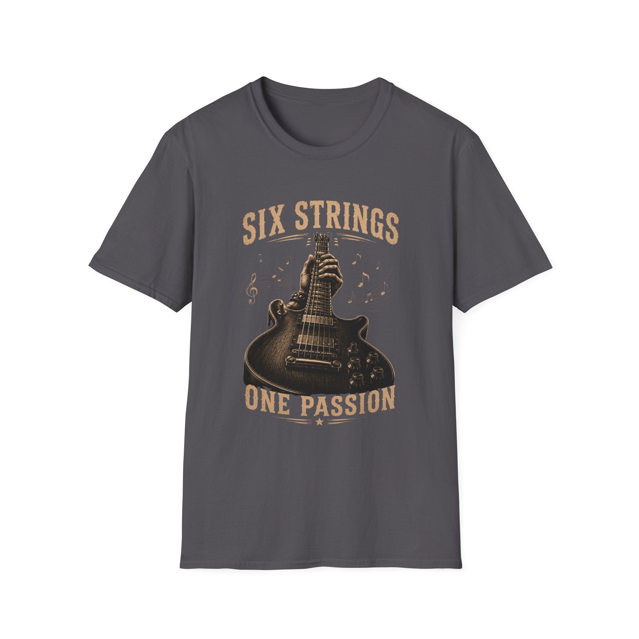 Six Strings Guitar T-Shirt — "Six Strings One Passion" Vintage Music Tee - Electric Guitar Rock Music Design
