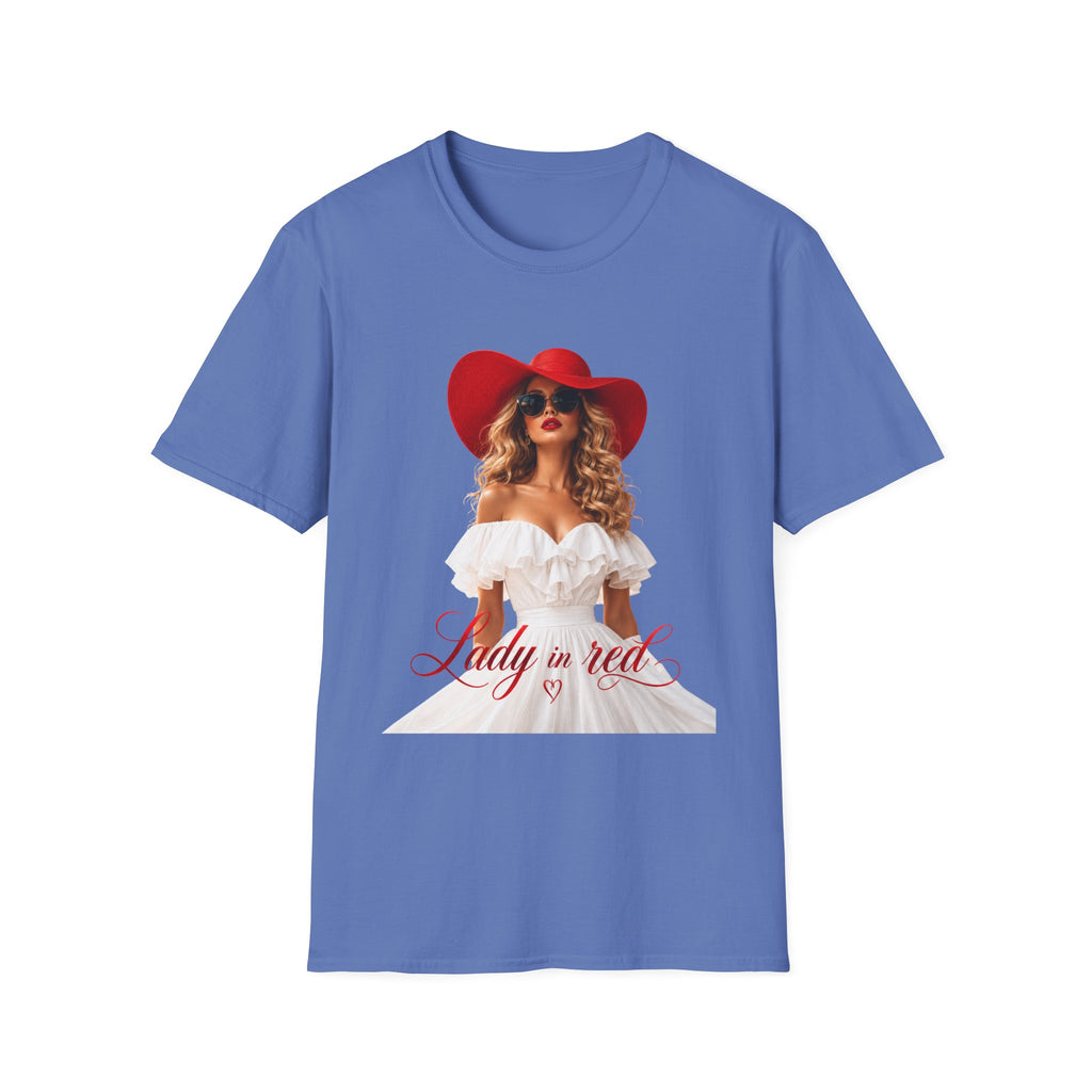 Woman in Red Graphic Tee — "Lady in Red" Vintage Glam Fashion Shirt
