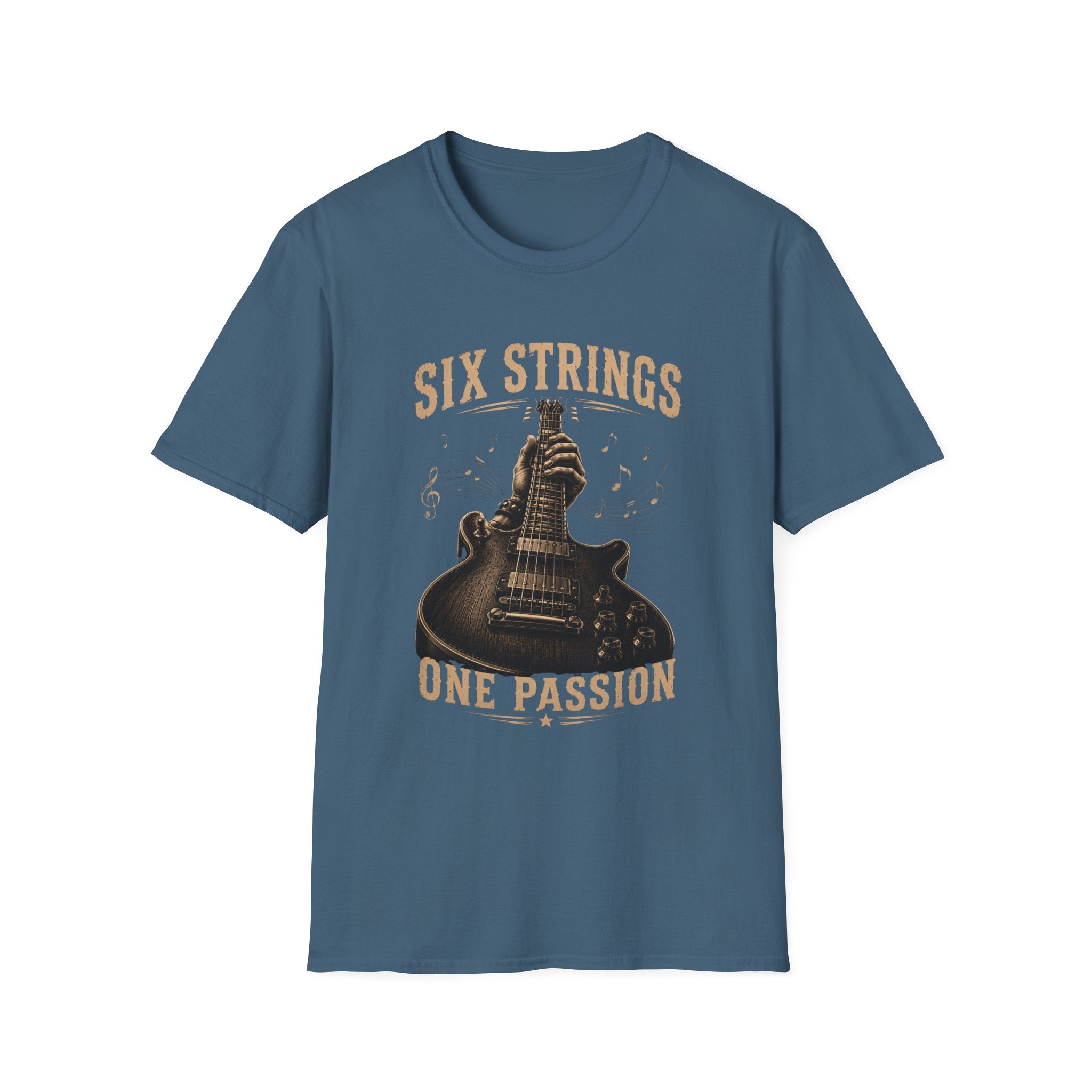 Six Strings Guitar T-Shirt — "Six Strings One Passion" Vintage Music Tee - Electric Guitar Rock Music Design