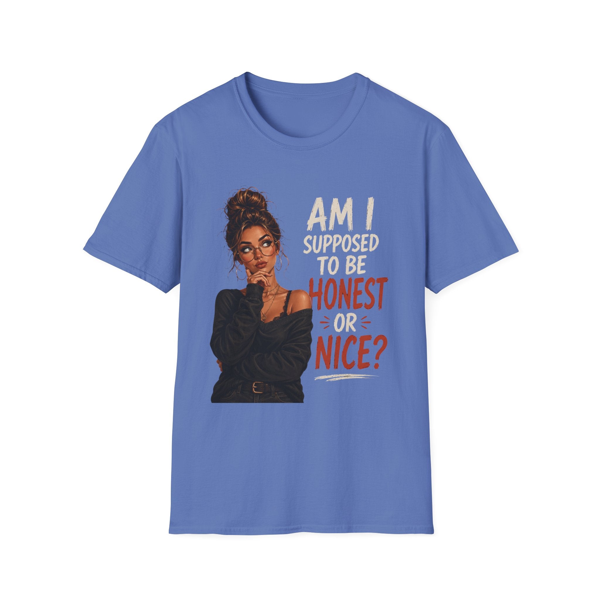 "Am I Supposed to Be Honest or Nice?" -  Funny Women Quote Design - Stylish Brunette Illustration