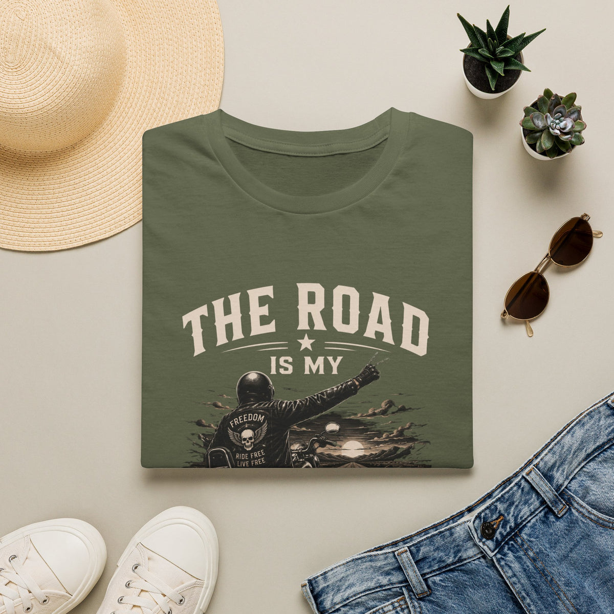 Road Is My Home Motorcycle T-Shirt — Vintage Biker Travel Tee-  Vintage Freedom Design