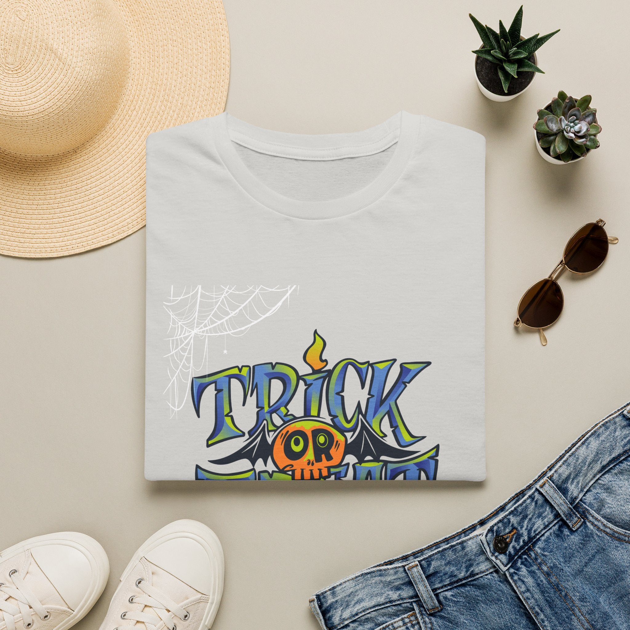 Trick or Treat Halloween Tee — Spooky Candy Pumpkin Graphic T-Shirt - | Funny Spooky Trick or Treat Pumpkin Halloween Tee