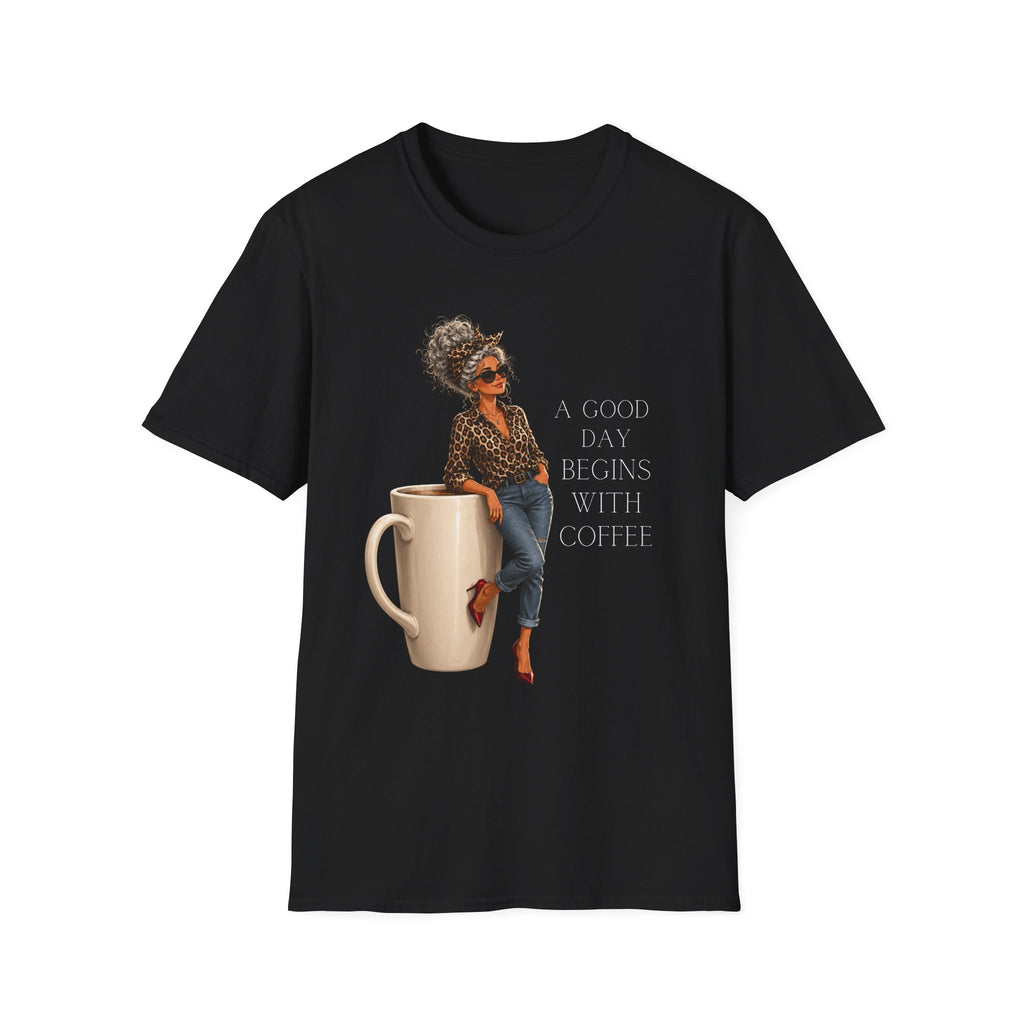 Coffee Morning T-Shirt — "A Good Day Begins With Coffee" Graphic Tee