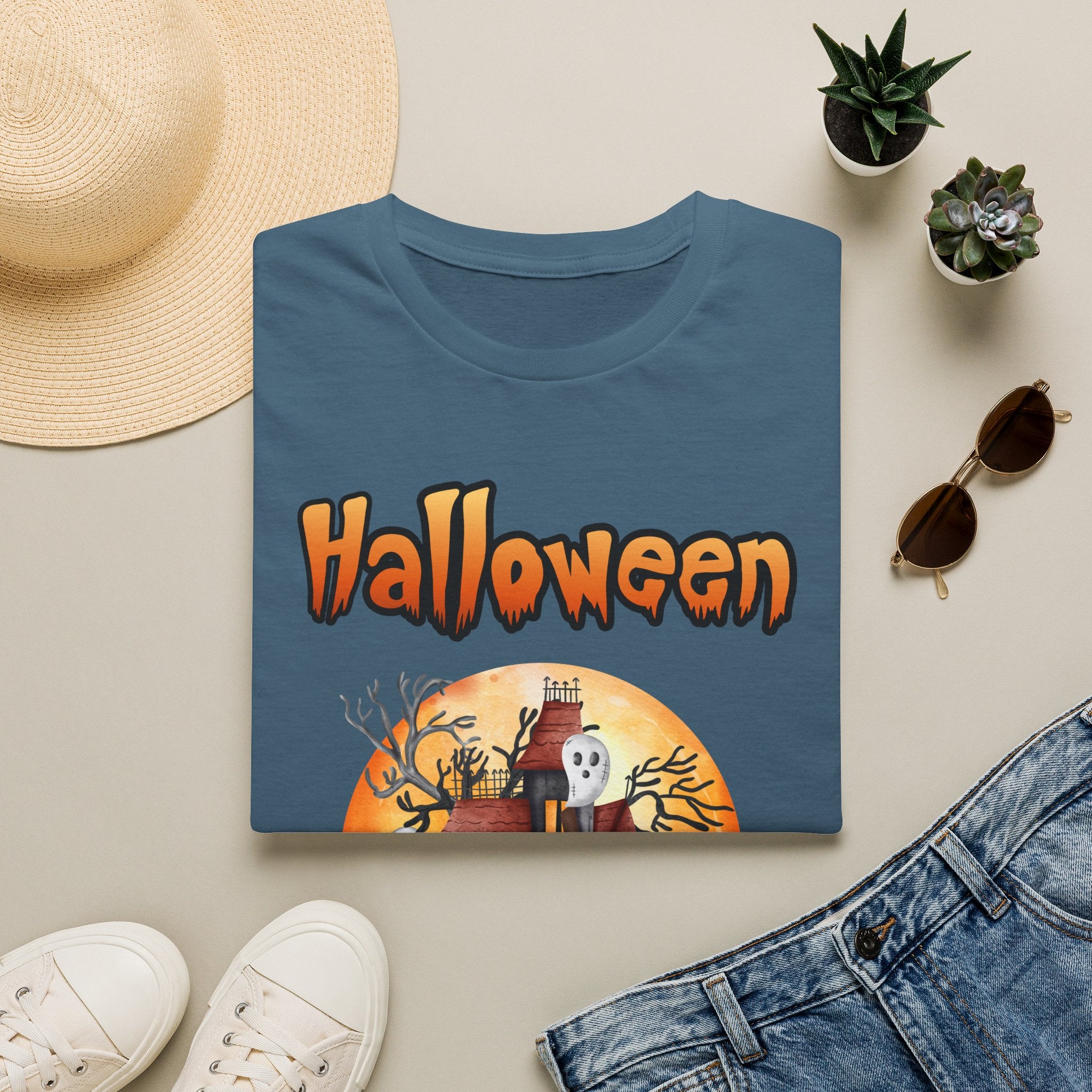 Halloween Haunted House T-Shirt — Spooky Pumpkin Moon Design -  Cute Spooky Haunted Mansion Ghost Pumpkin Fall Tee