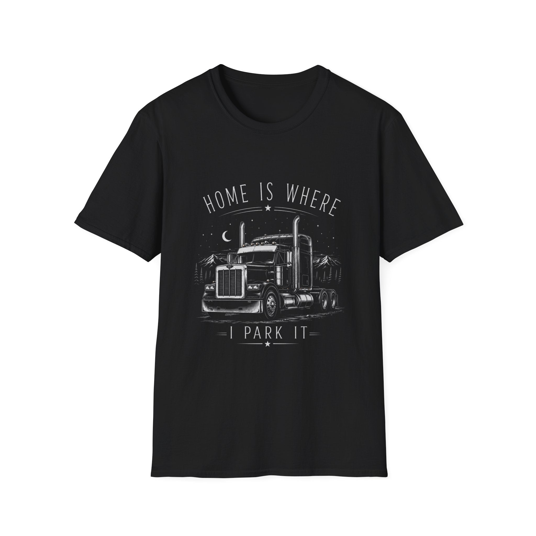 Trucker T‑Shirt — "Home Is Where I Park It" Vintage Semi Truck Tee - Trucker Life & Freedom Design